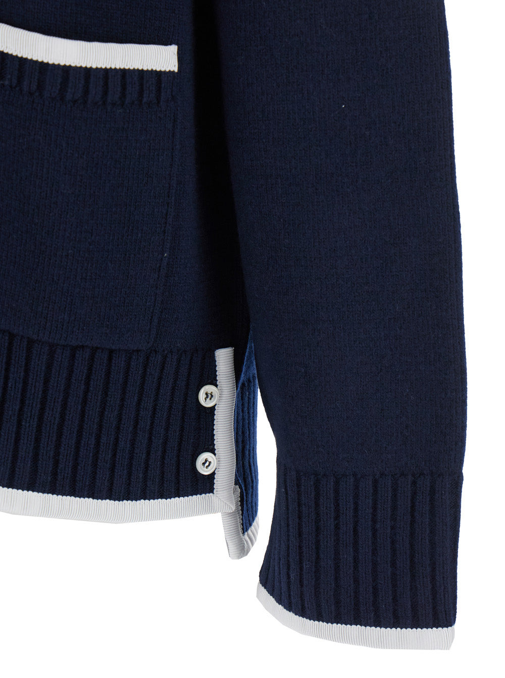 Thom Browne Men Blue Cardigan With V Neck And Maxi Logo On The Sleeve In Wool Man - 3
