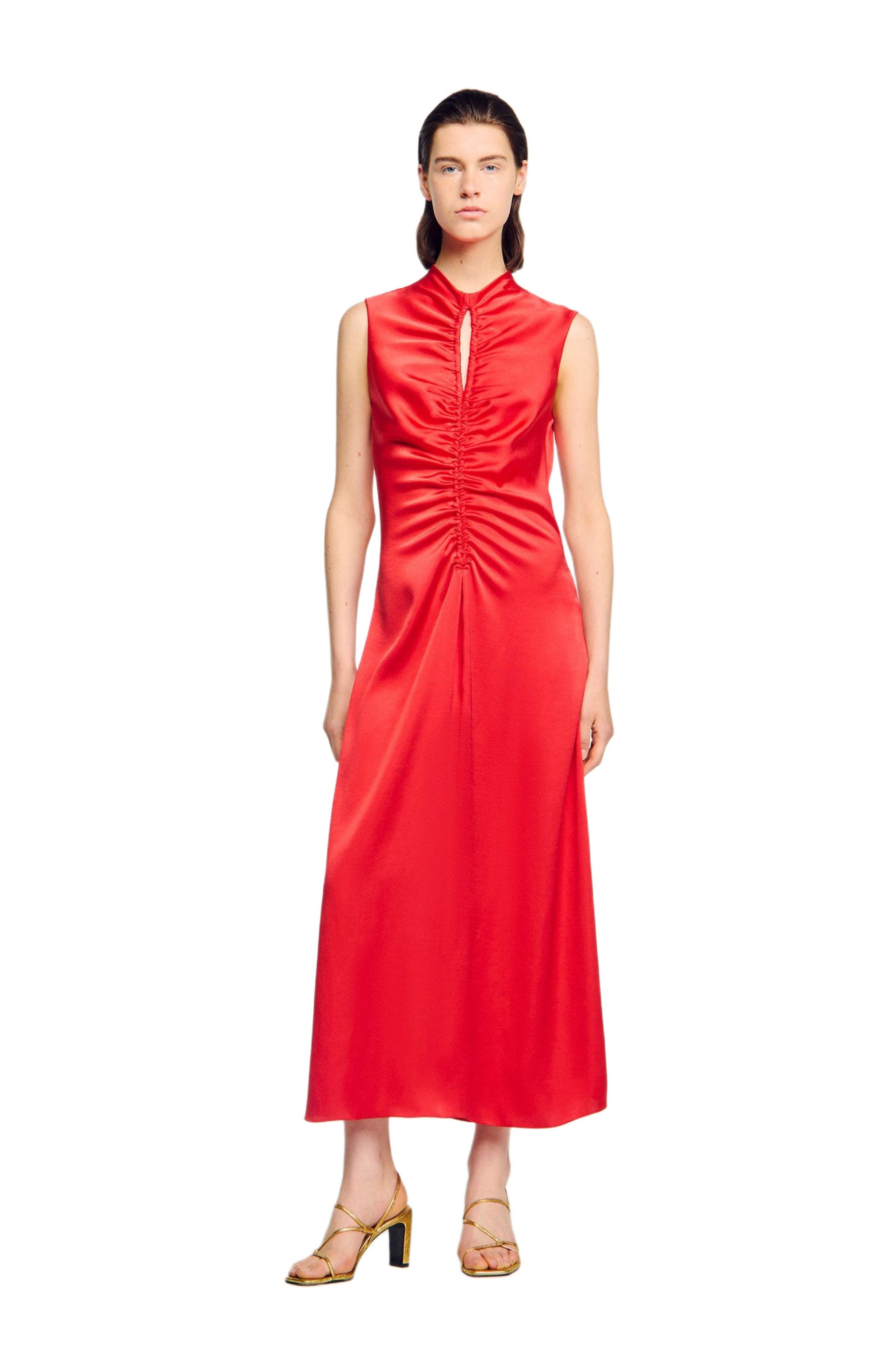 SANDRO Draped satin-effect dress in Red at Nordstrom - 6