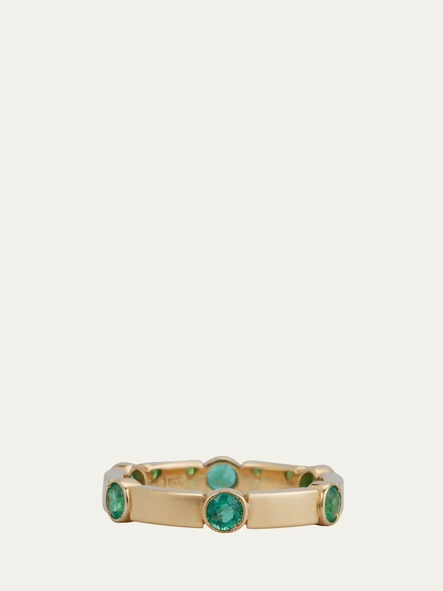 18K Yellow Gold Stepping Stones Stream Ring with Emeralds - 1