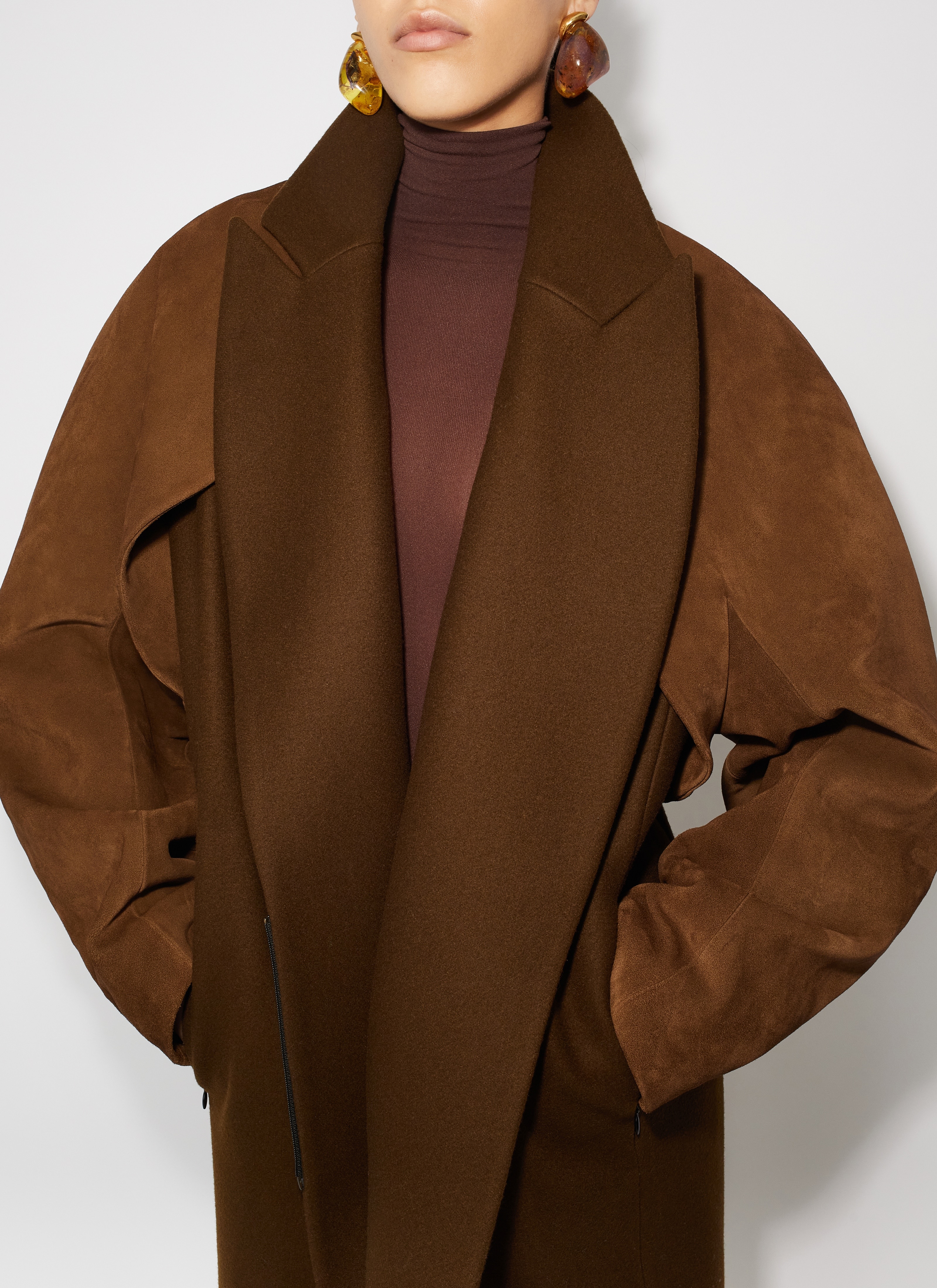 WOOL COAT WITH SUEDE LEATHER BOLERO - 5