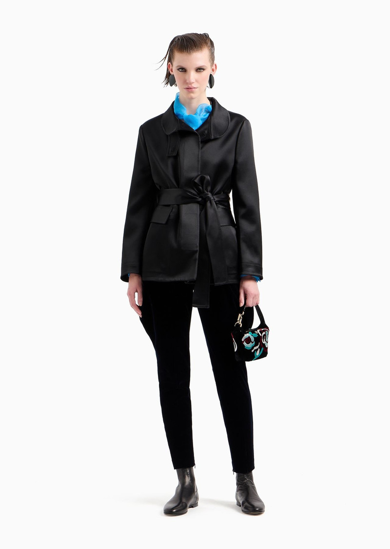 GIORGIO ARMANI Single-breasted technical duchess satin pea coat outlook