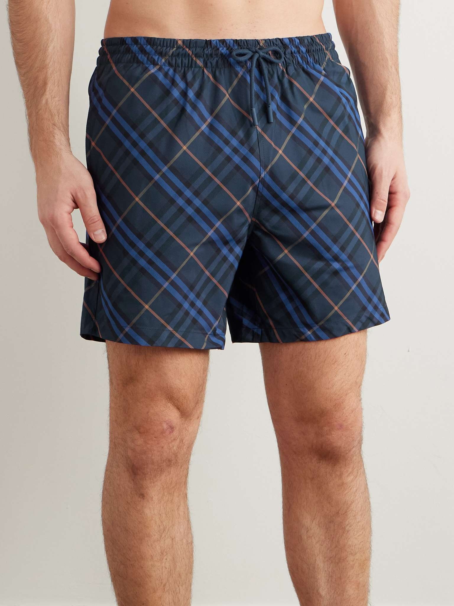 Straight-Leg Mid-Length Checked Swim Shorts - 2
