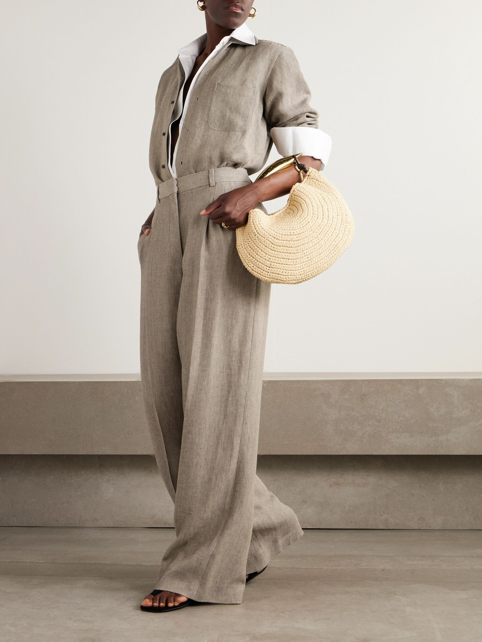 André herringbone linen shirt Brown - 2