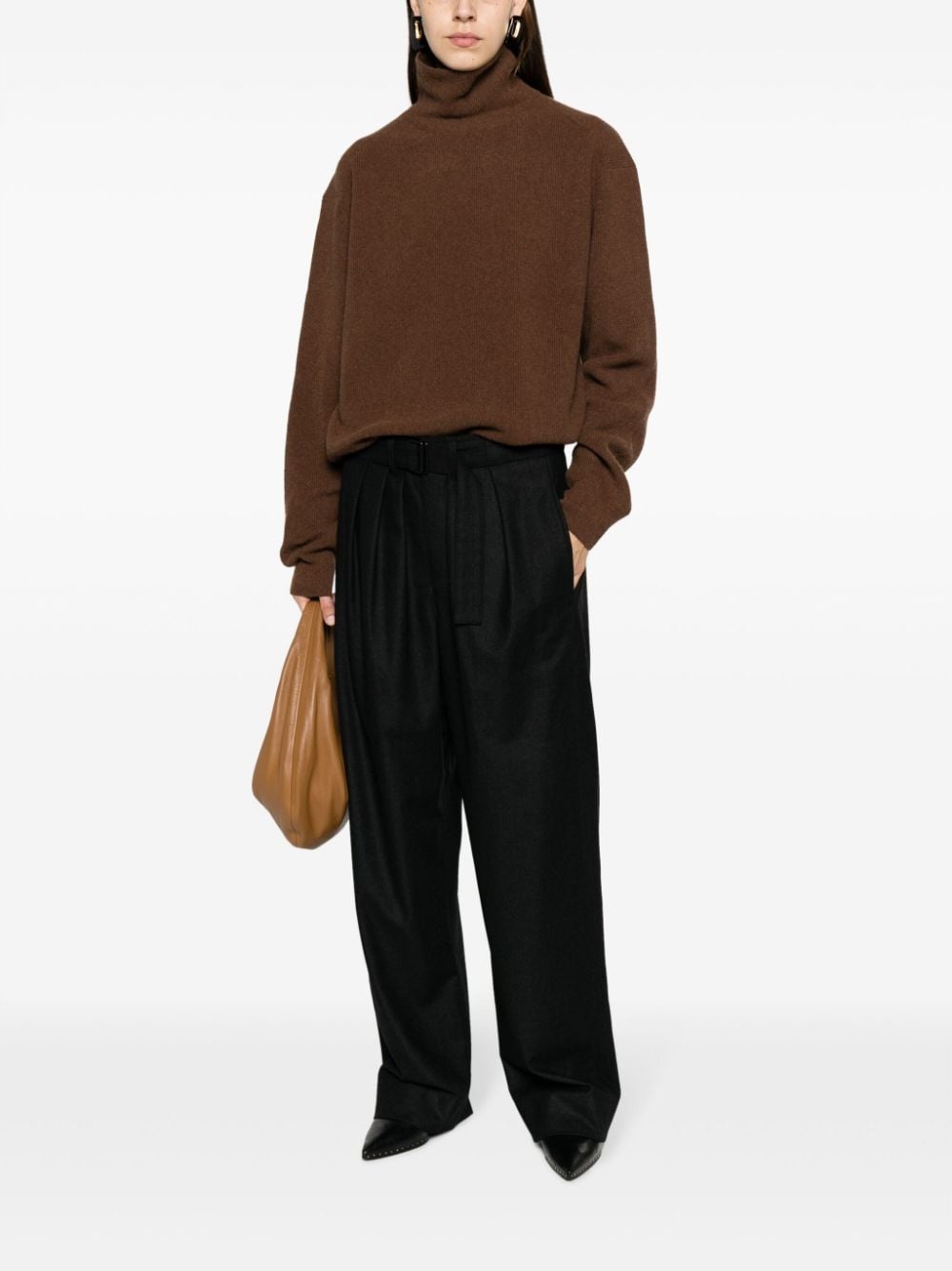 belted pleated cashmere-blend trousers - 2