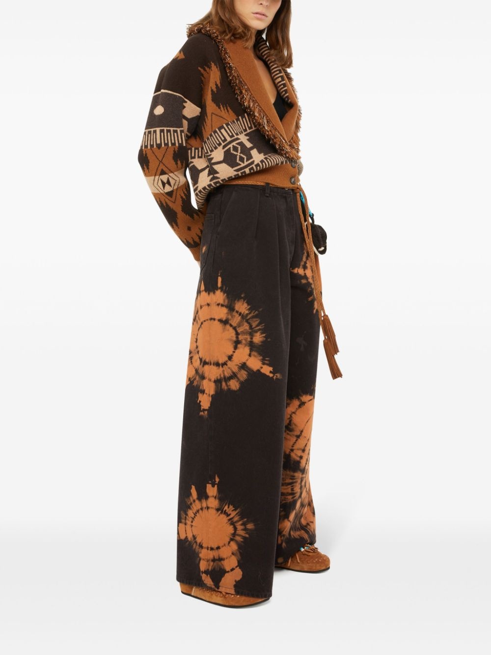 abstract-pattern wide leg jeans - 2