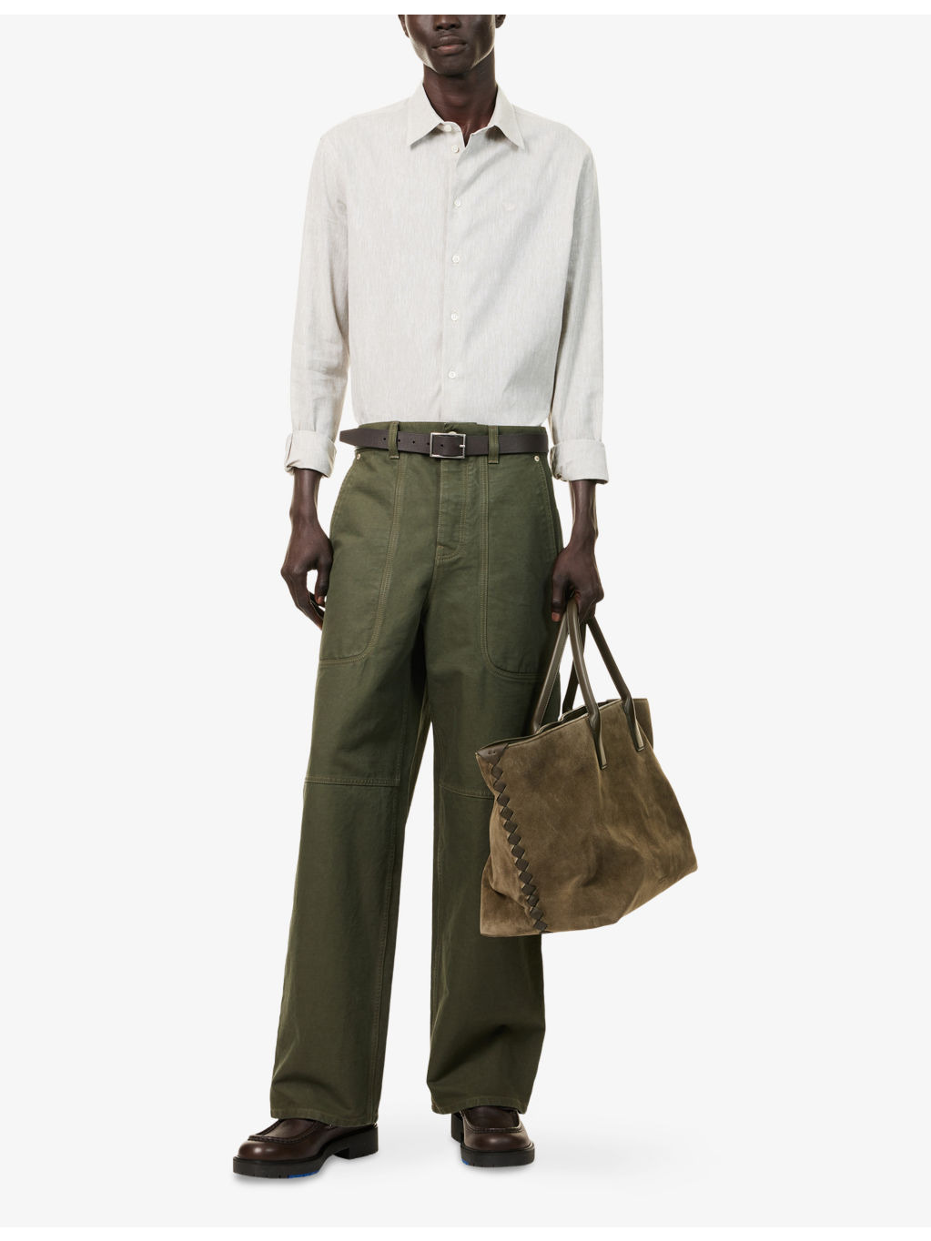Brand-Embroidery Curved-Hem Linen And Cotton Shirt - 2