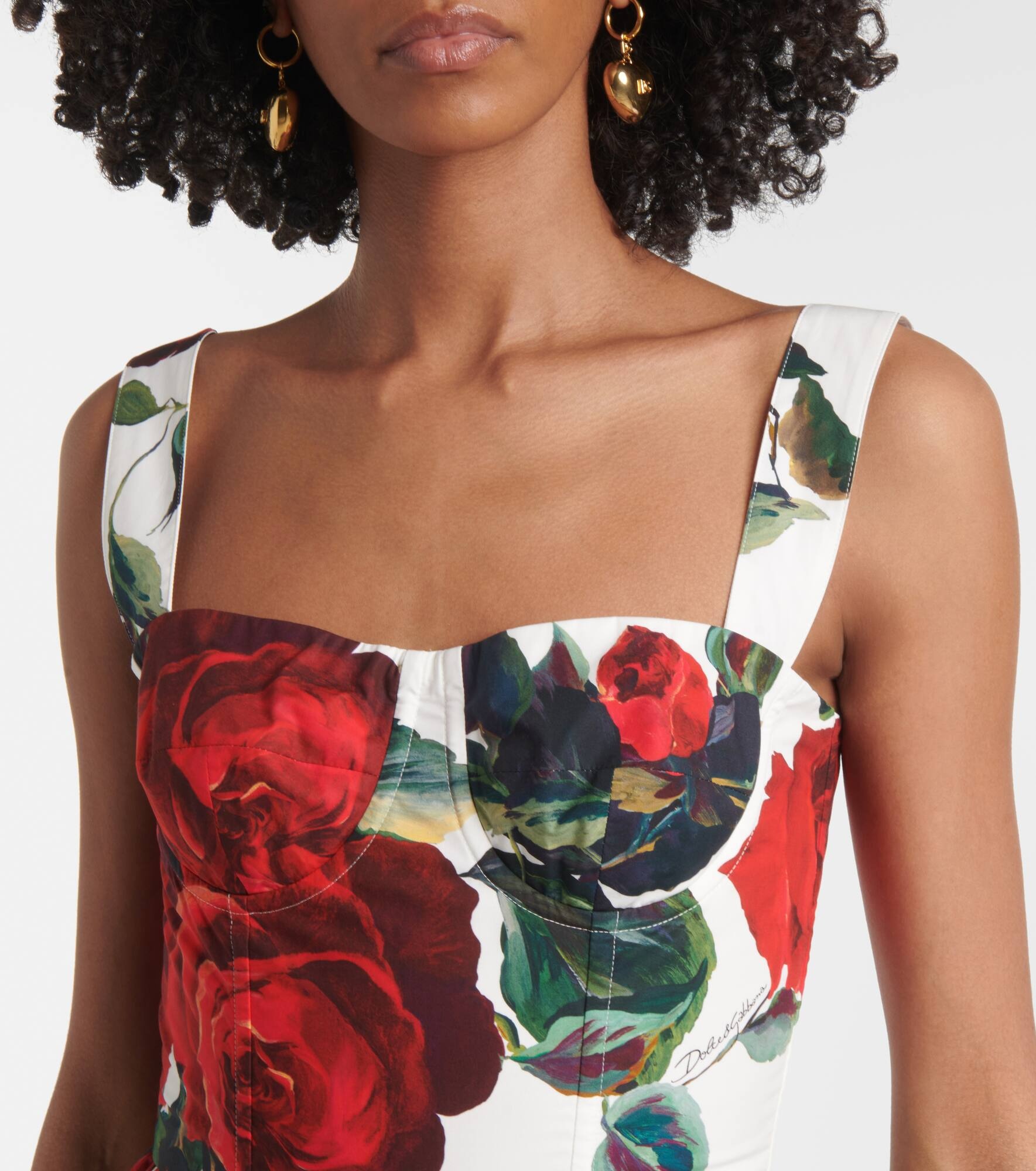 Floral cotton poplin midi dress - 4