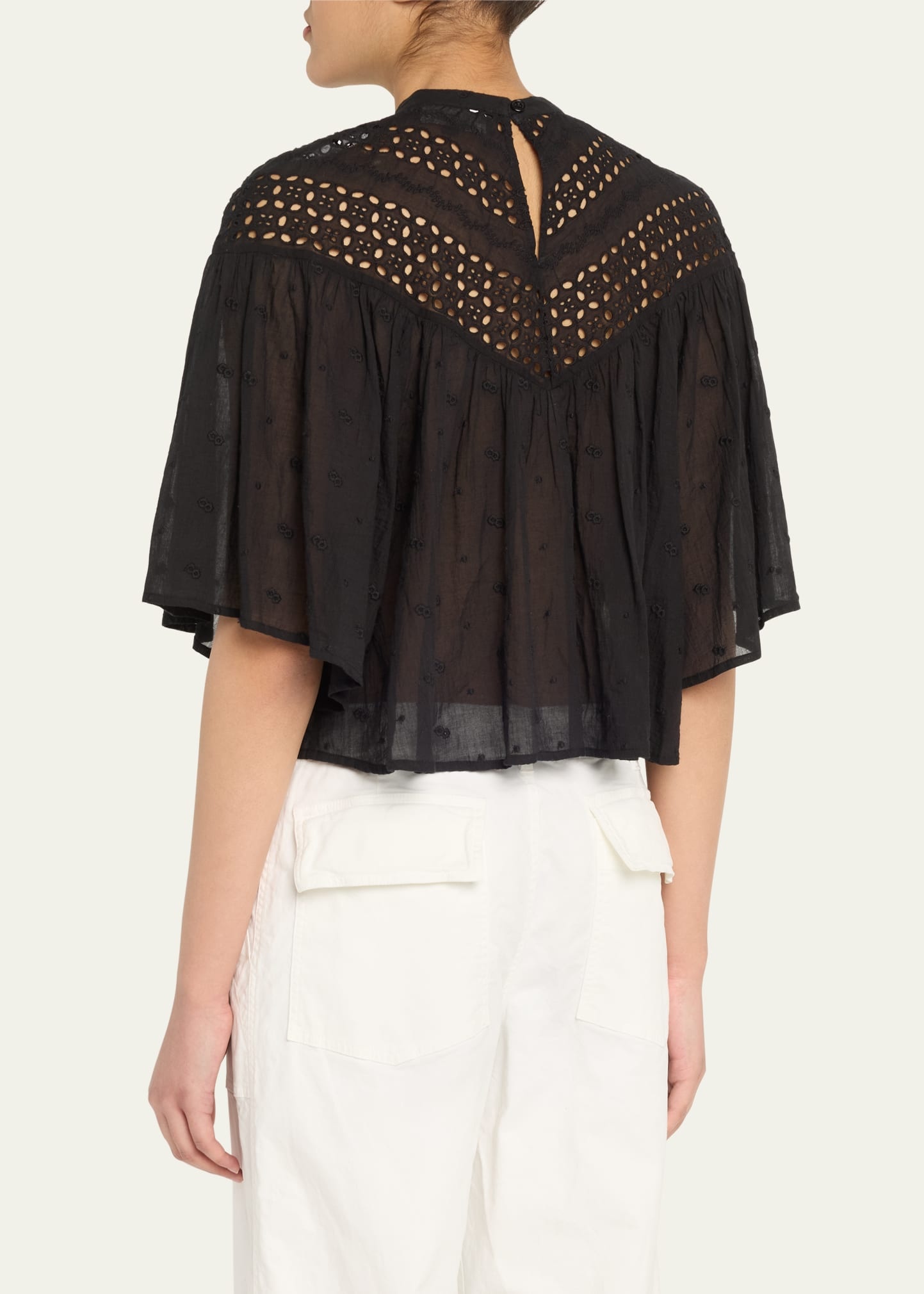 Mikki Eyelet Yoke Washed Cotton Blouse - 3