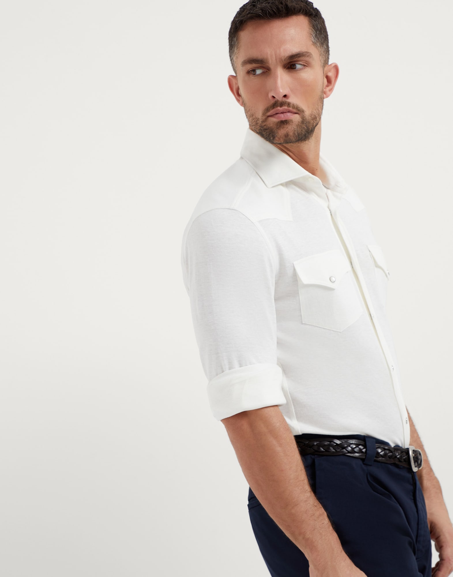 Linen and cotton jersey western shirt - 4