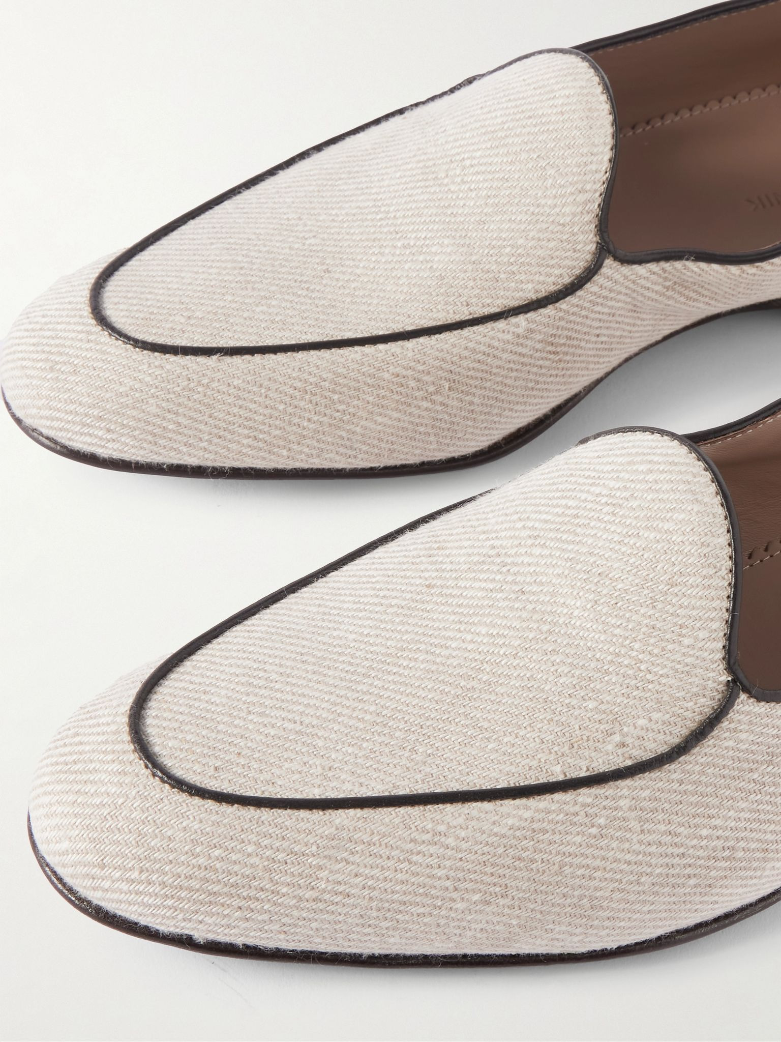 Modena Leather-Trimmed Linen-Twill Loafers Off-white - 5