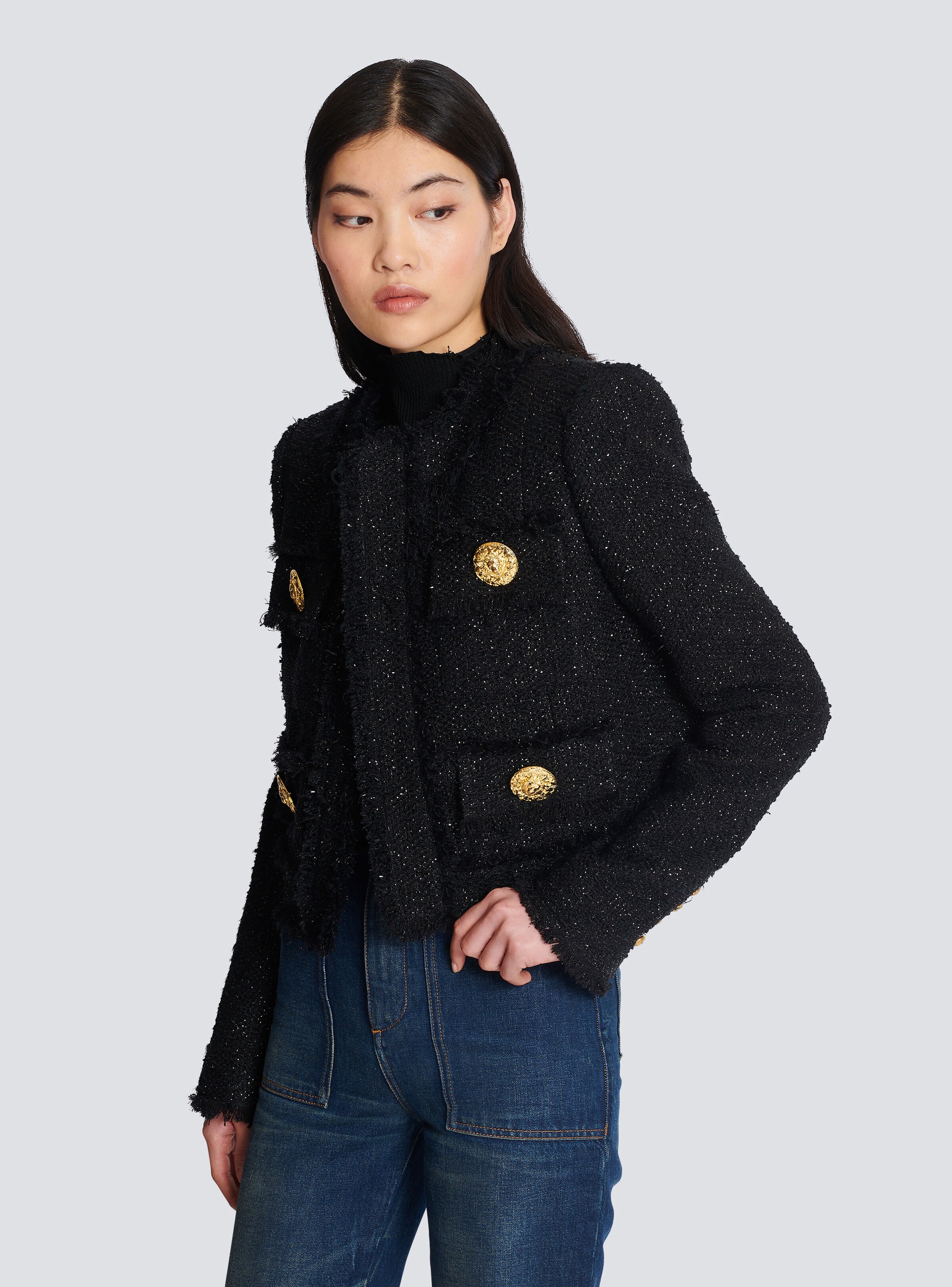 Cropped lurex tweed jacket - 7