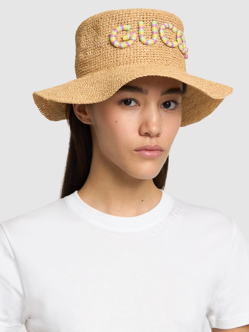 Monogram embellished raffia hat - 2