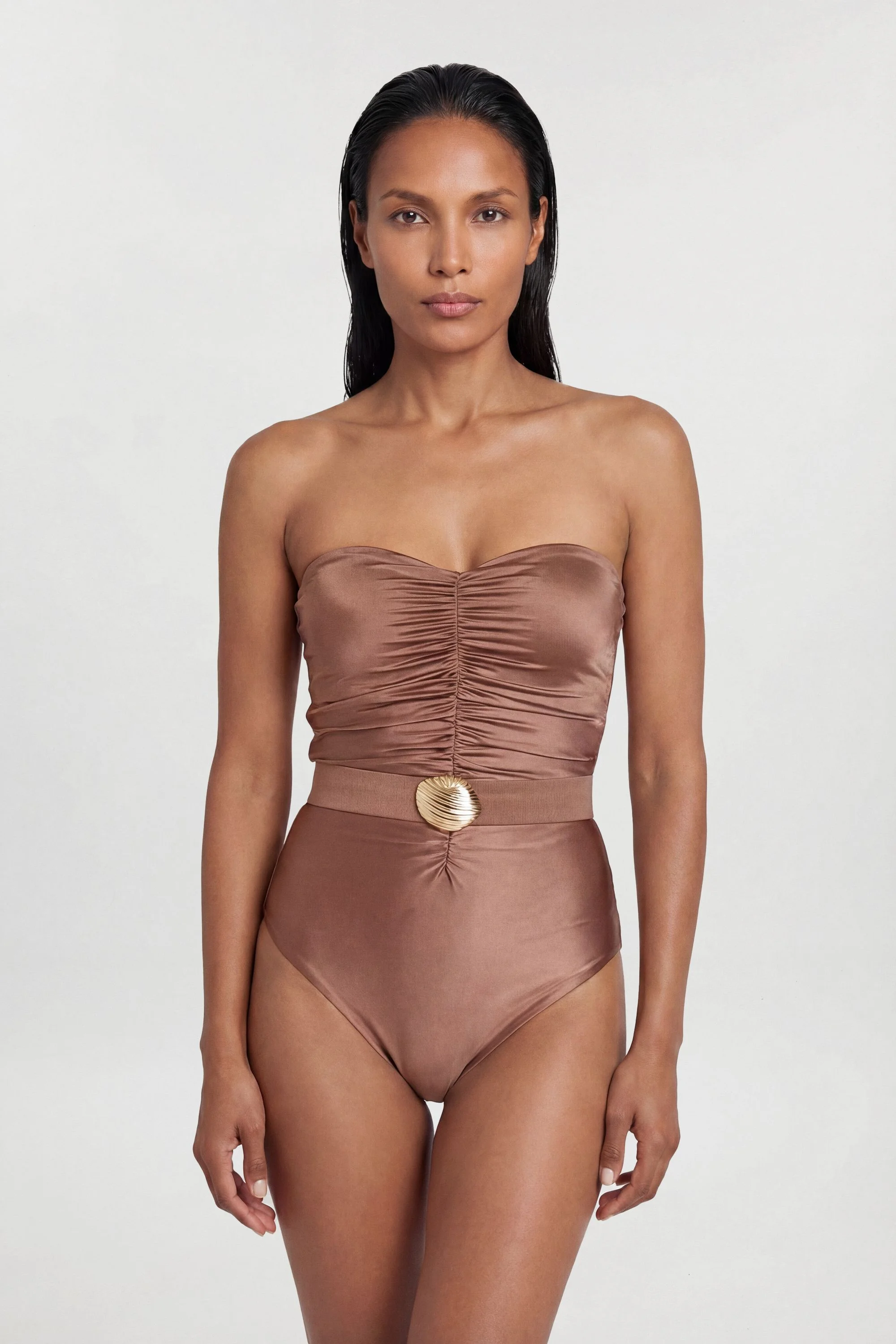 Metallic Belt Detail Bandeau Swimsuit - 1