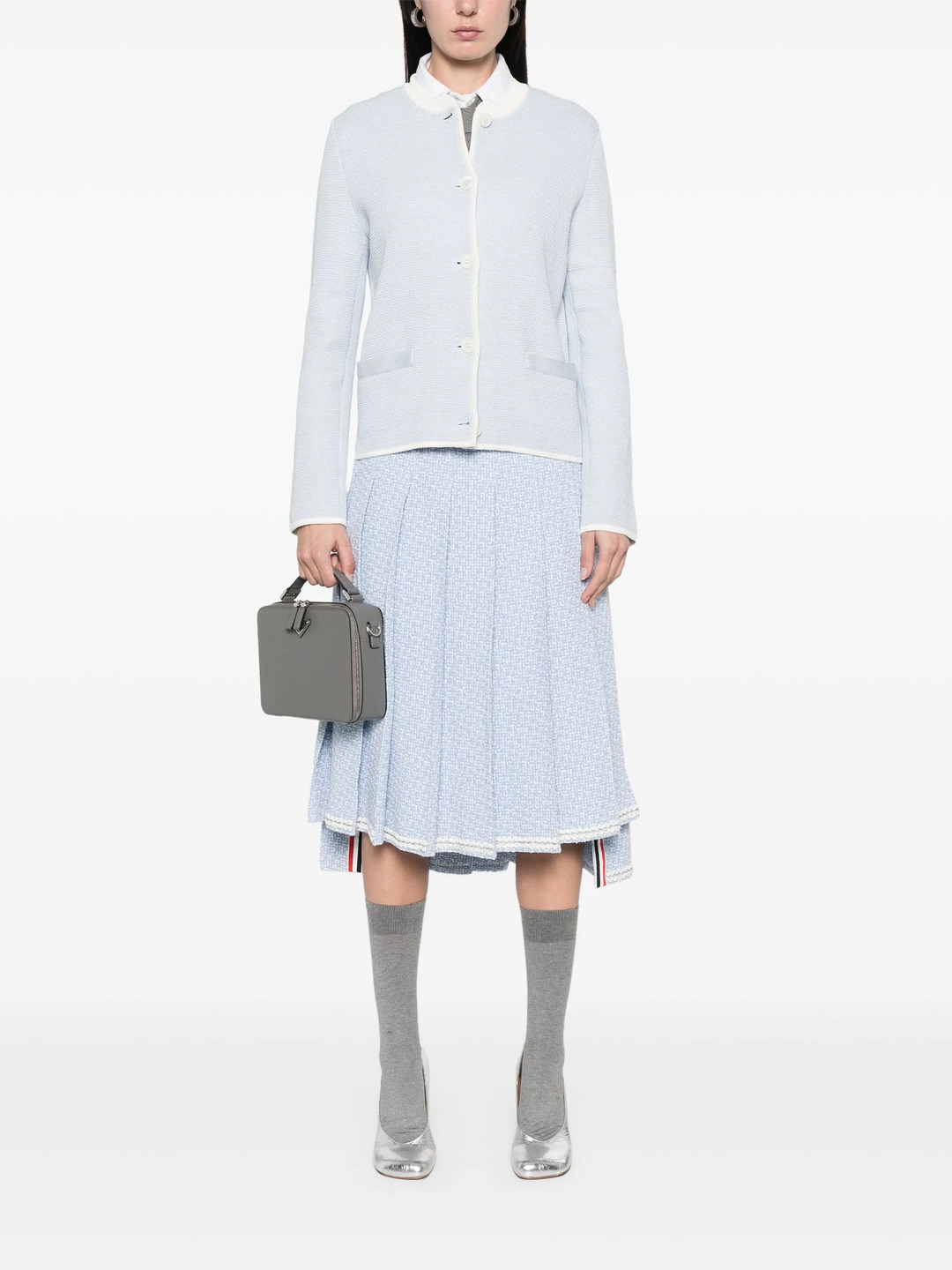 Solid Tweed Knee Length Pleated Skirt Women - 2