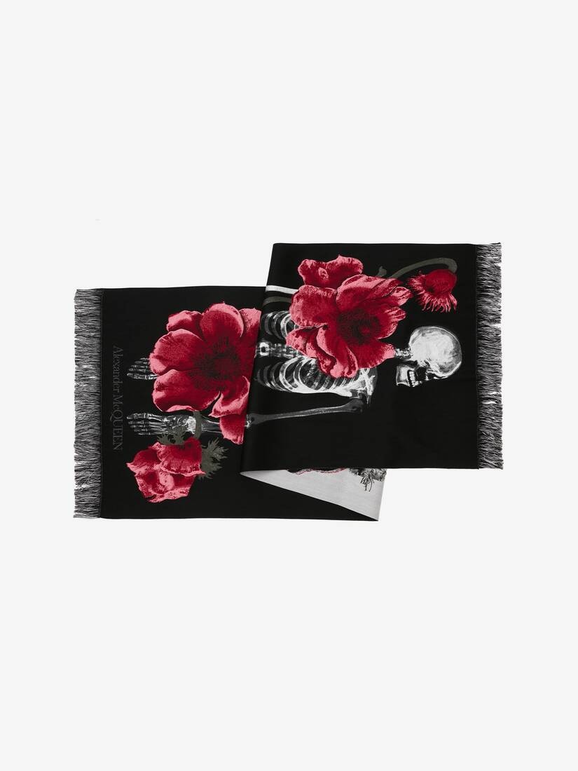 Paper Bloom Skeleton Scarf in Black/red - 4