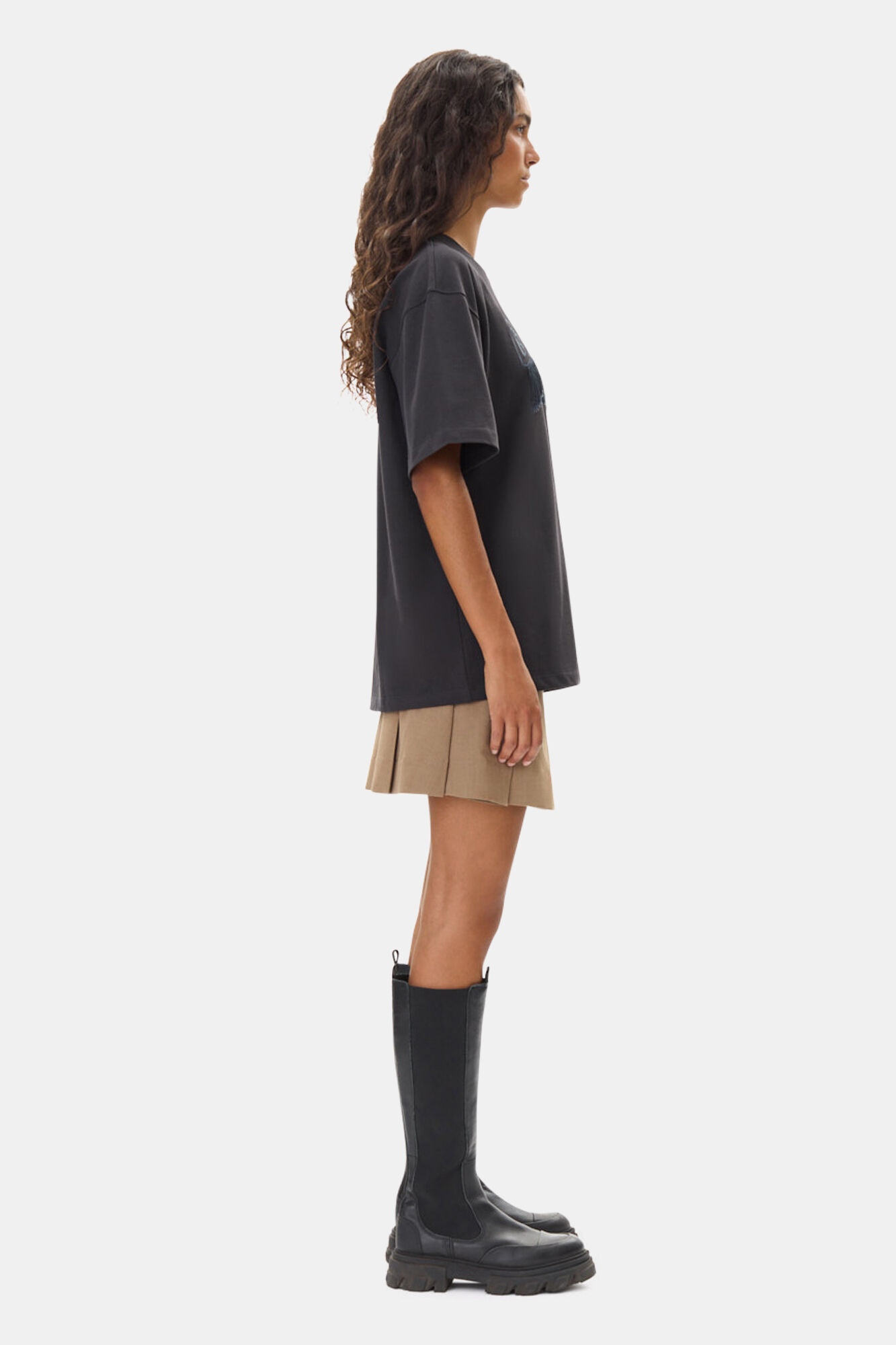 BLACK HEAVY COTTON DROP SHOULDER FRINGE T-SHIRT - 4