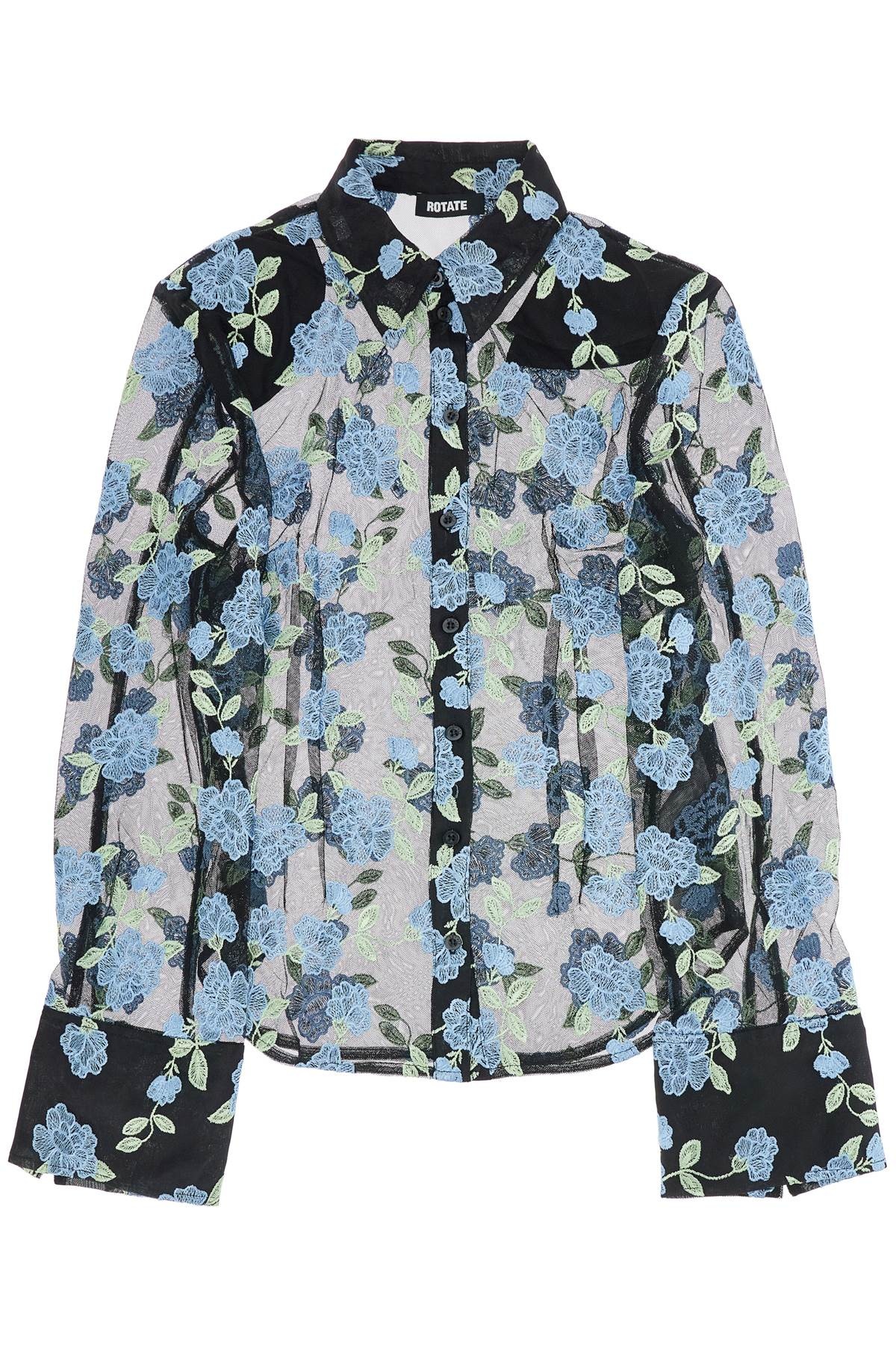 Rotate - Rotate black mesh shirt with floral embroidery - 1