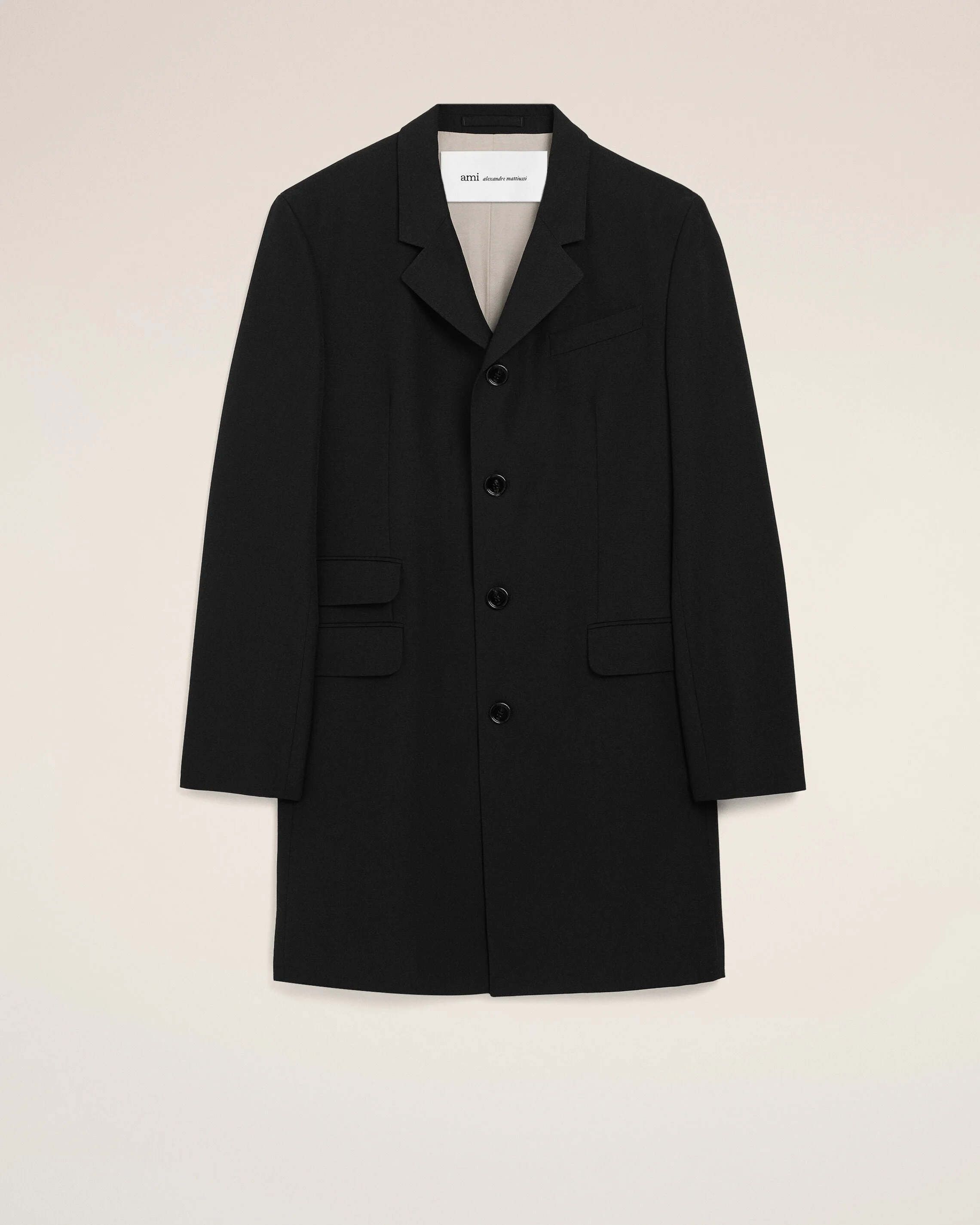 BLACK NEW WOOL STRAIGHT SIMPLE BREASTED COAT - 1