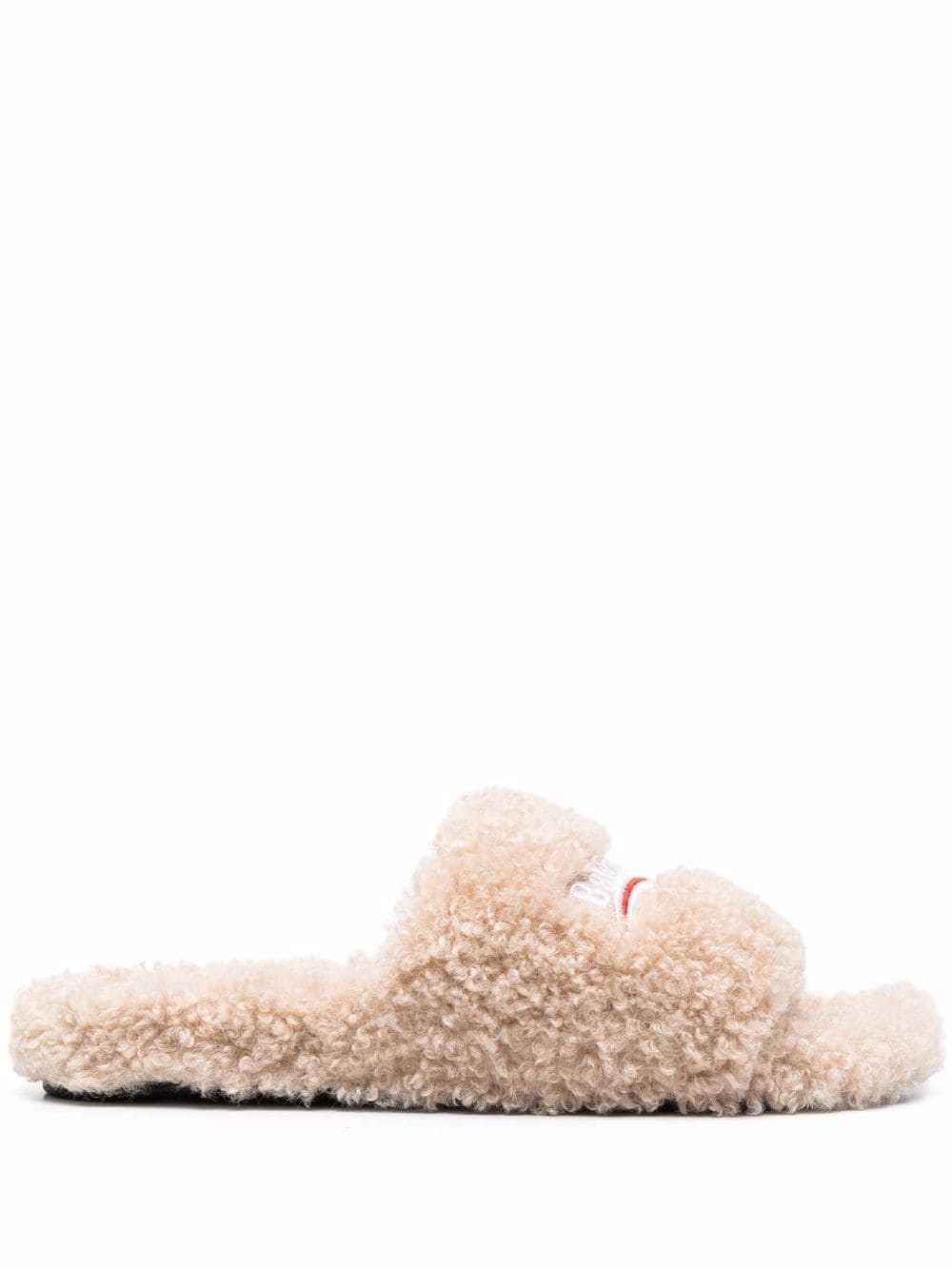 faux-shearling embroidered logo slides - 1