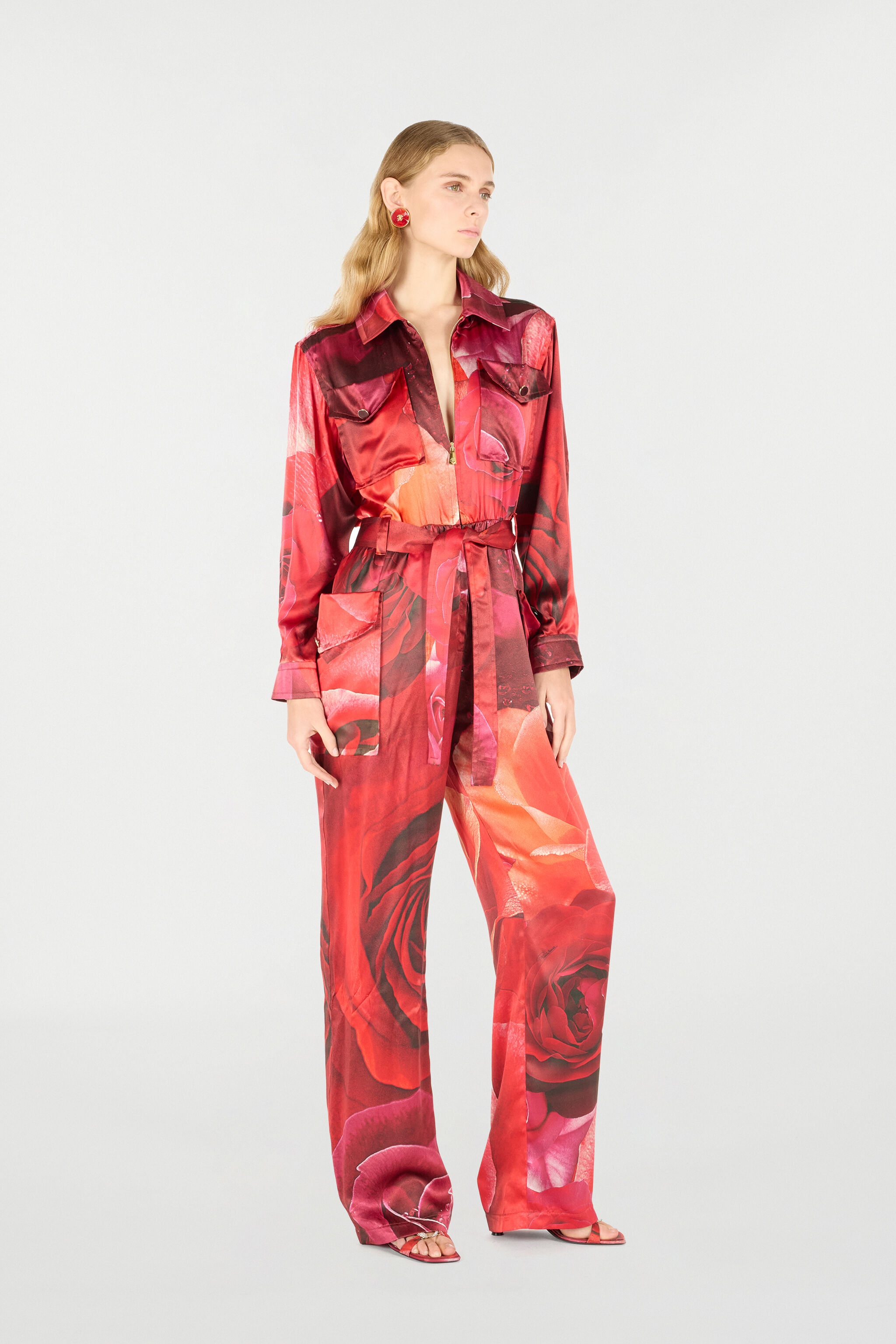 Rose-Print Shirt-Style Jumpsuit - 3