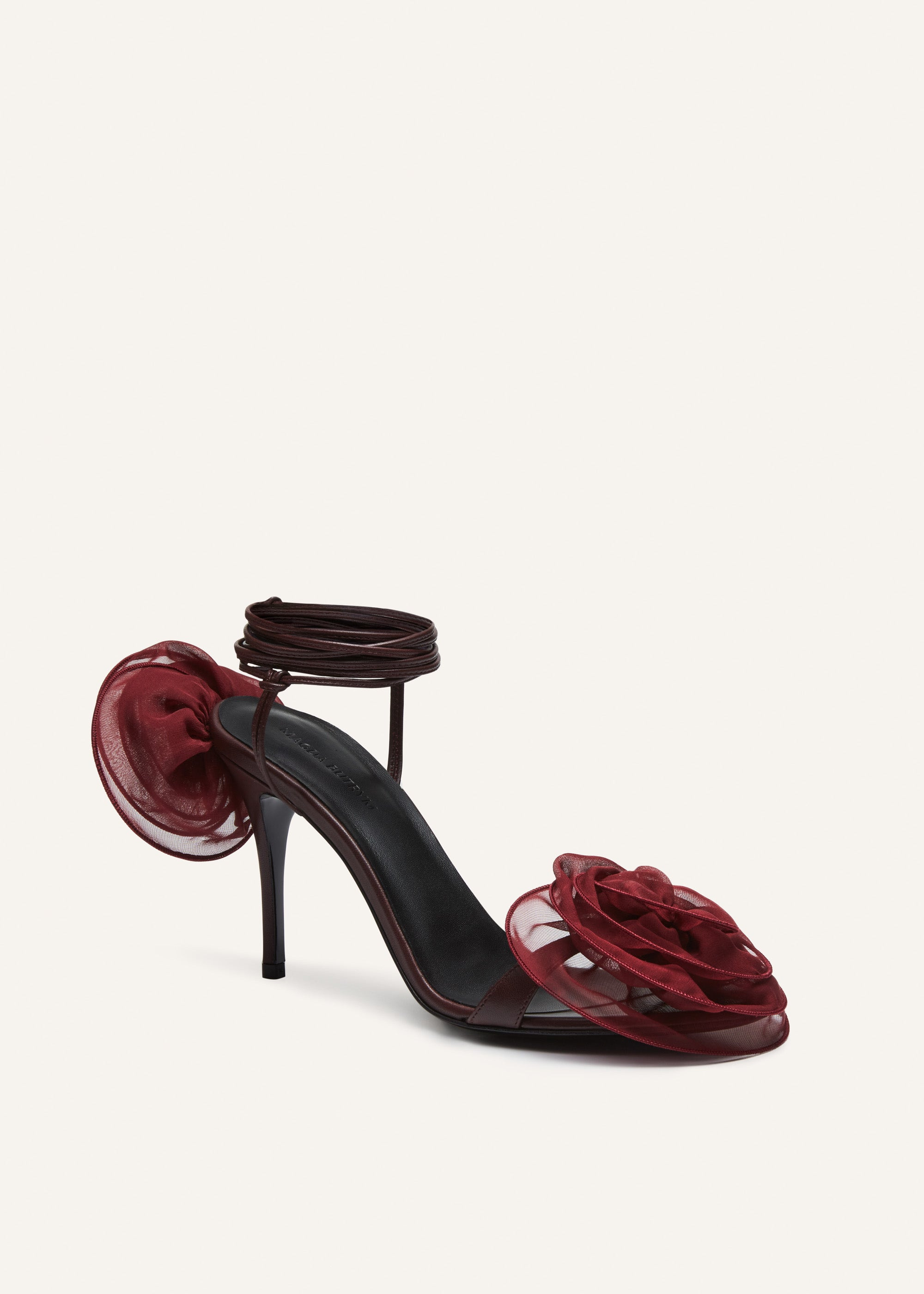 Wrap around double flower sandals in burgundy - 2