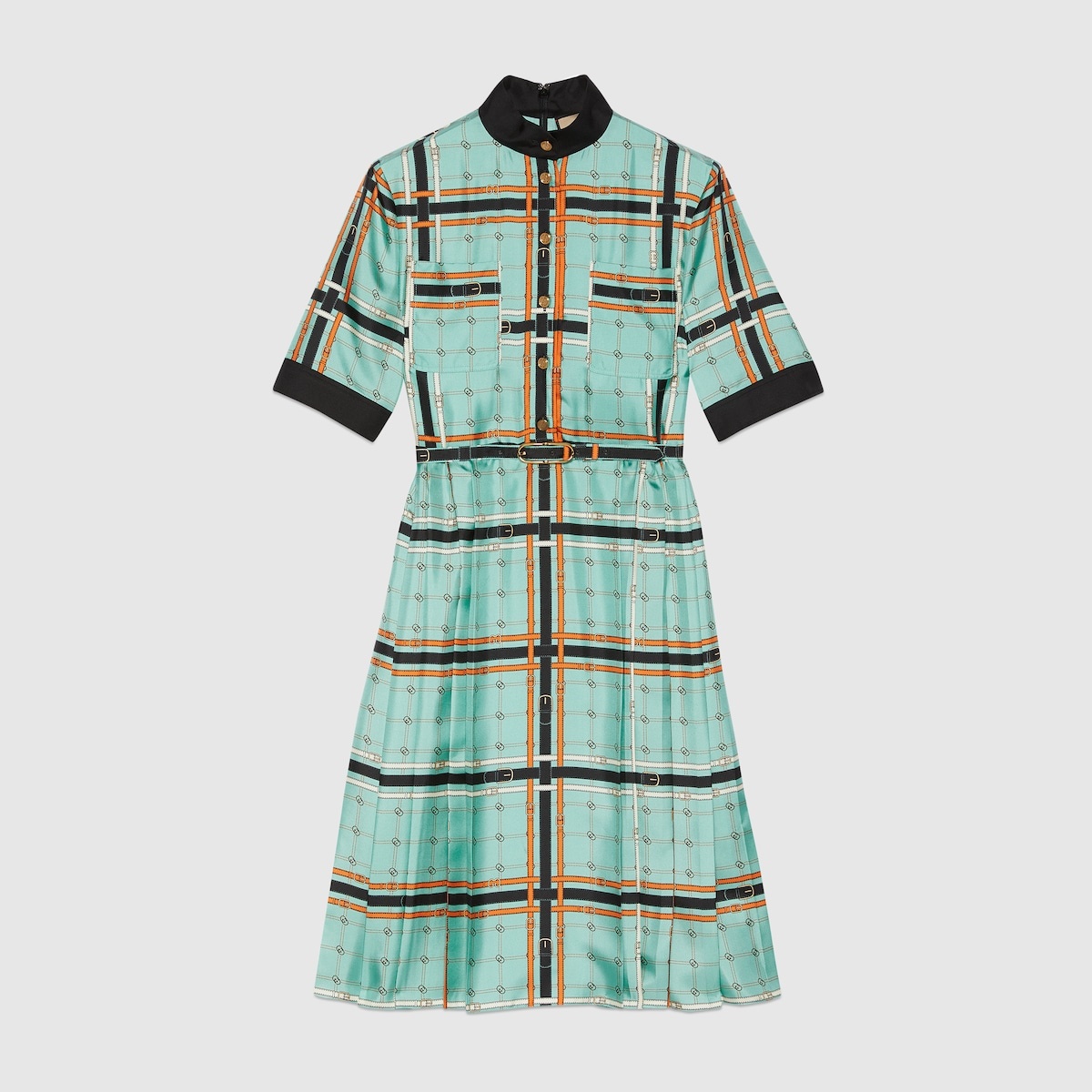 GG belt print silk dress - 1