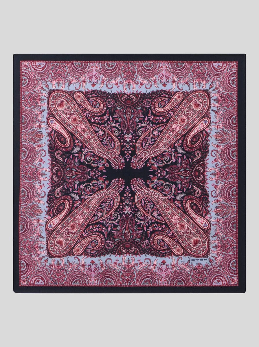 SILK POCKET SQUARE WITH MACRO PAISLEYS - 1