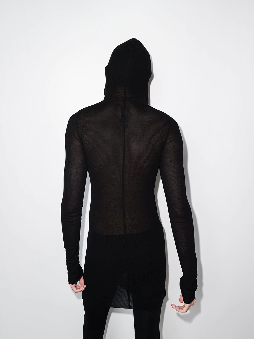 semi-sheer ribbed hoodie - 3