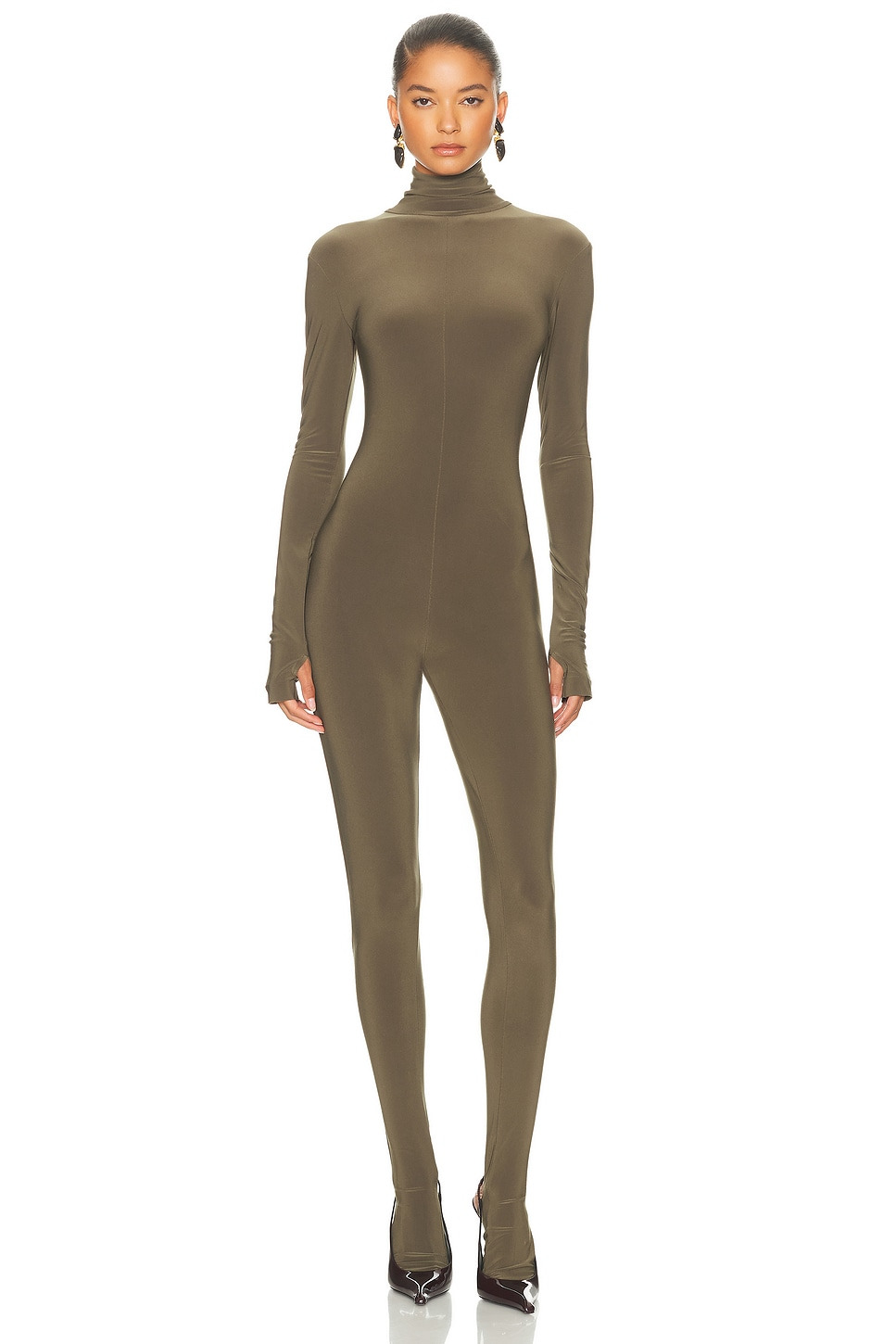Long Sleeve Slim Fit Turtleneck Footie Catsuit - 2