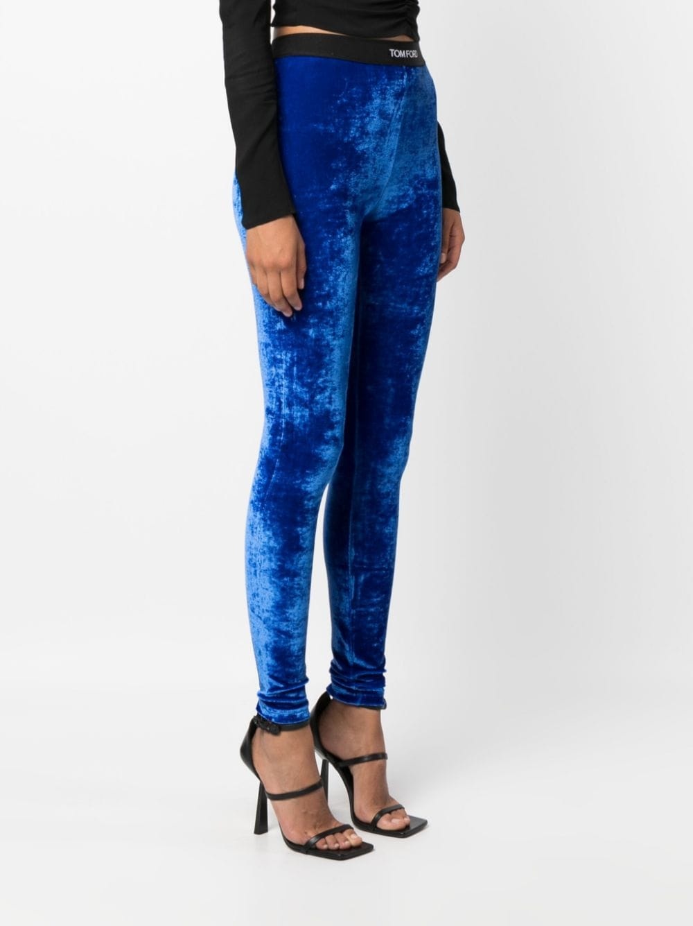 logo-waistband velvet leggings - 3