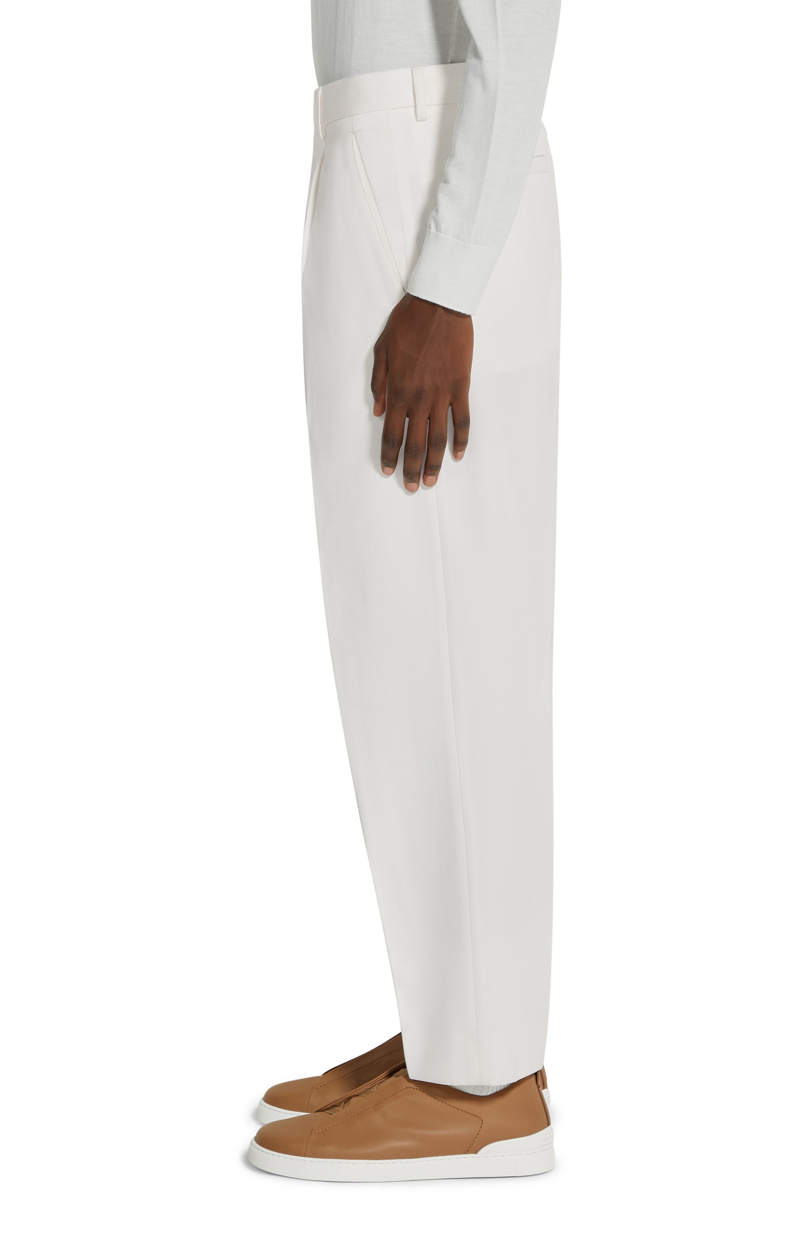 Pleat Front Cotton & Wool Trousers - 3
