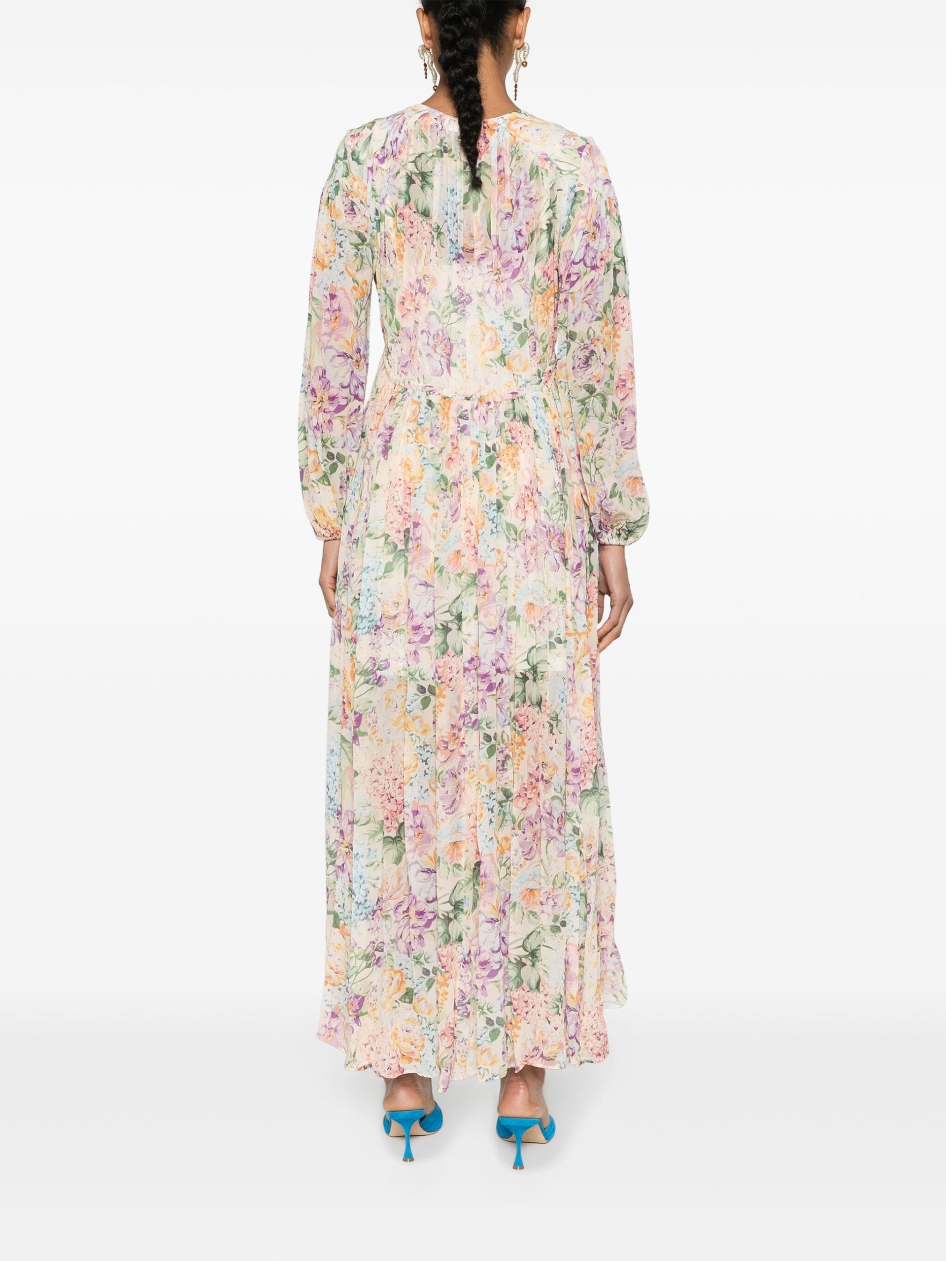 Multicolour Floral Viscose Long-Sleeved Dress - 4