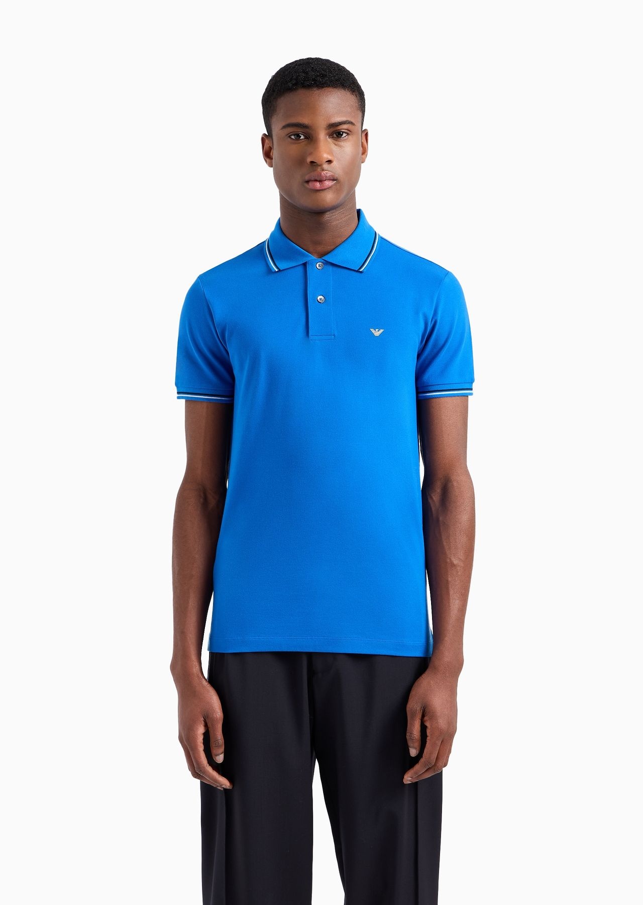 Slim-fit stretch piqué polo shirt with micro eagle - 2