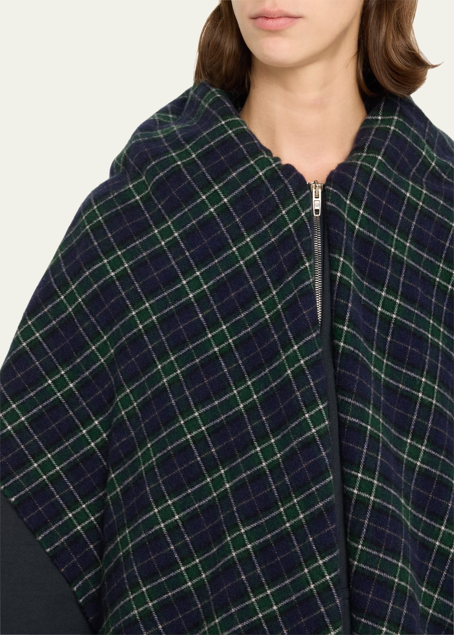 Oversized Plaid Scarf Zip Up Hoodie - 5