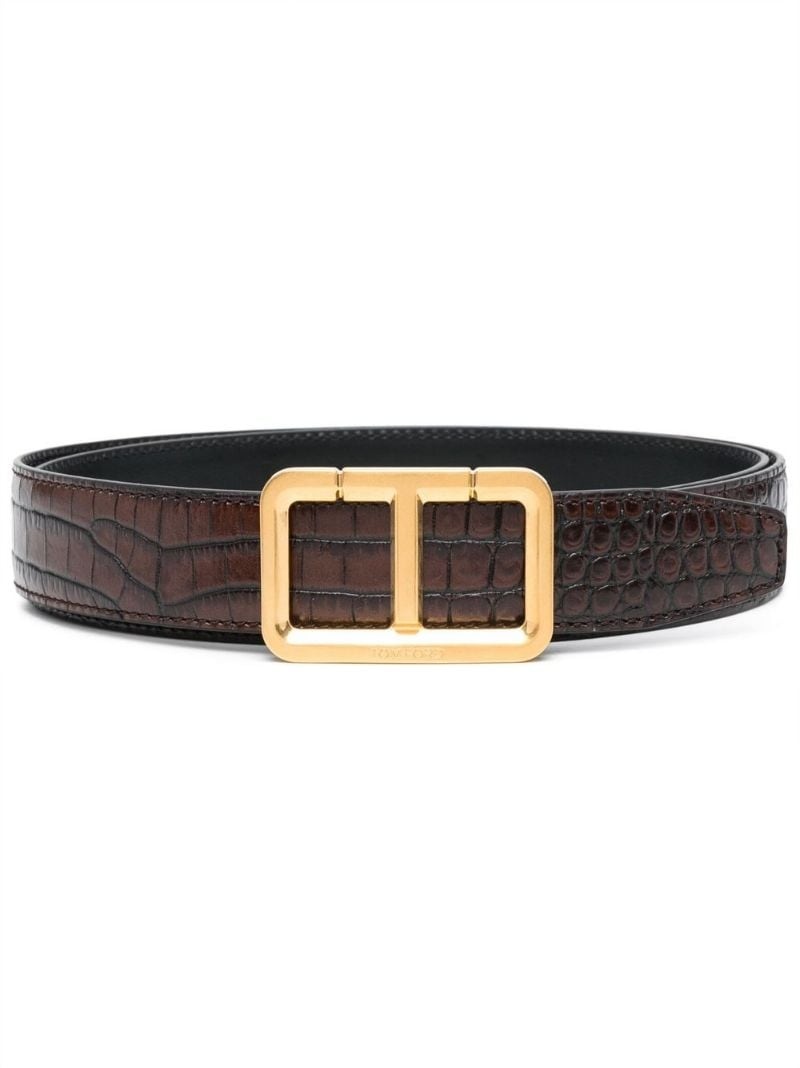 snakeskin-effect leather belt - 1