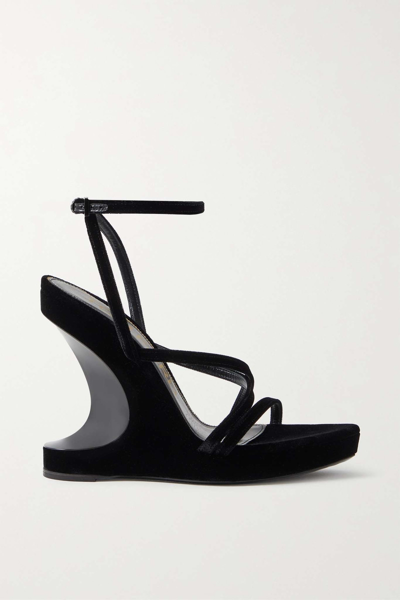 Velvet wedge sandals 1