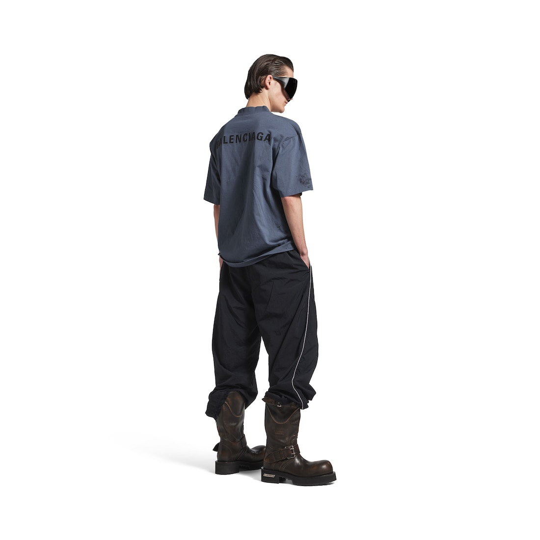 Men's Balenciaga Back T-shirt Medium Fit in Faded Dark Blue/black - 4