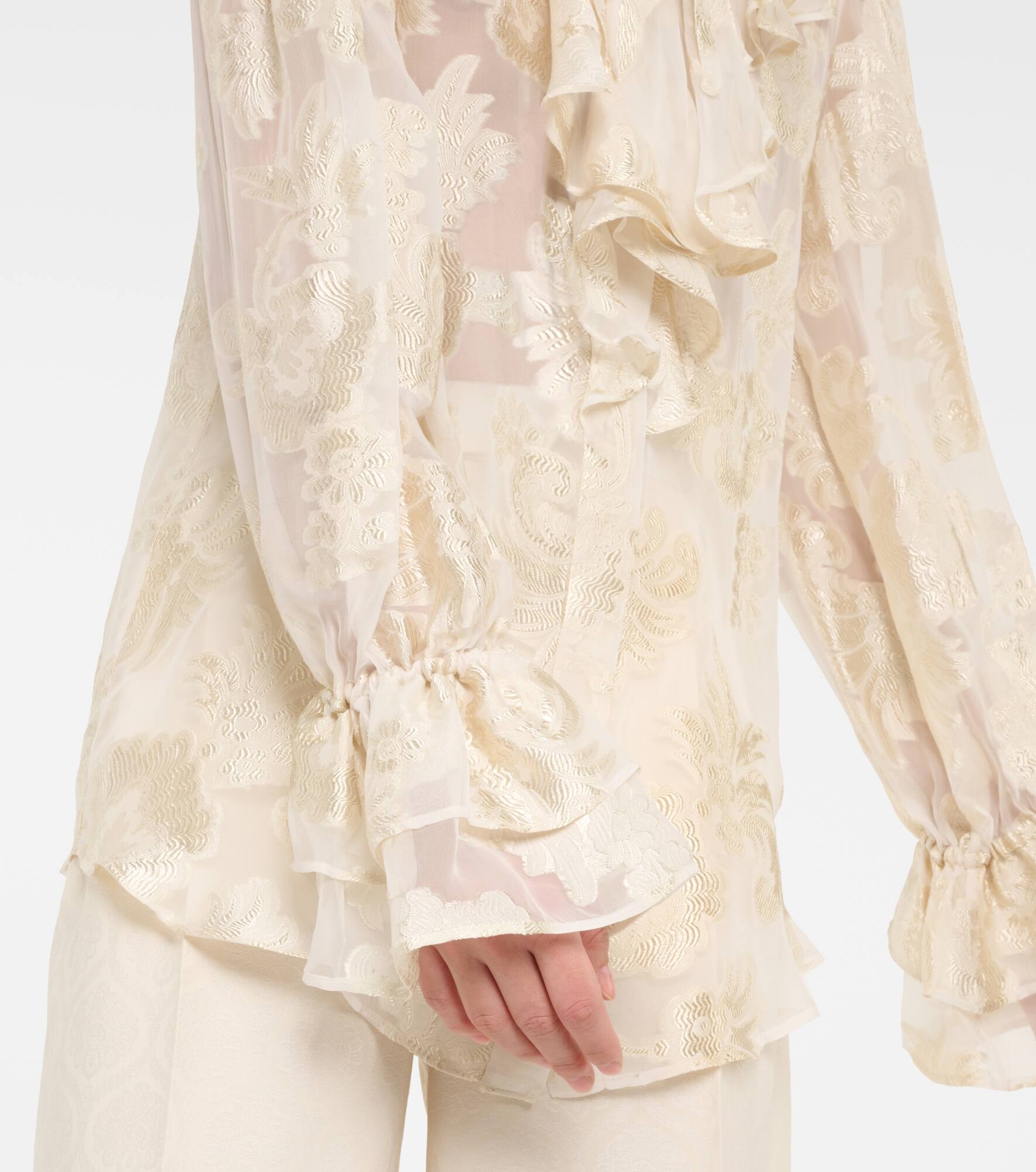 Ruffled floral silk-crepon blouse - 5