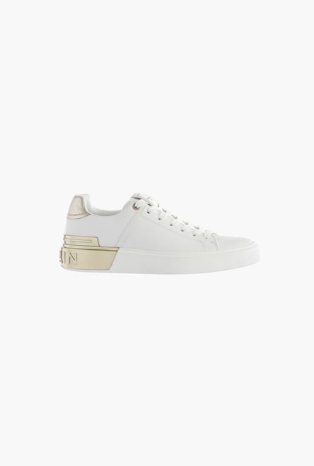White calfskin and metallic gold leather B-Court sneakers - 1