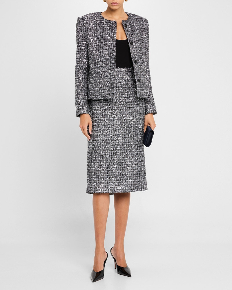 MARIA McMANUS Metallic Tweed Midi Pencil Skirt outlook