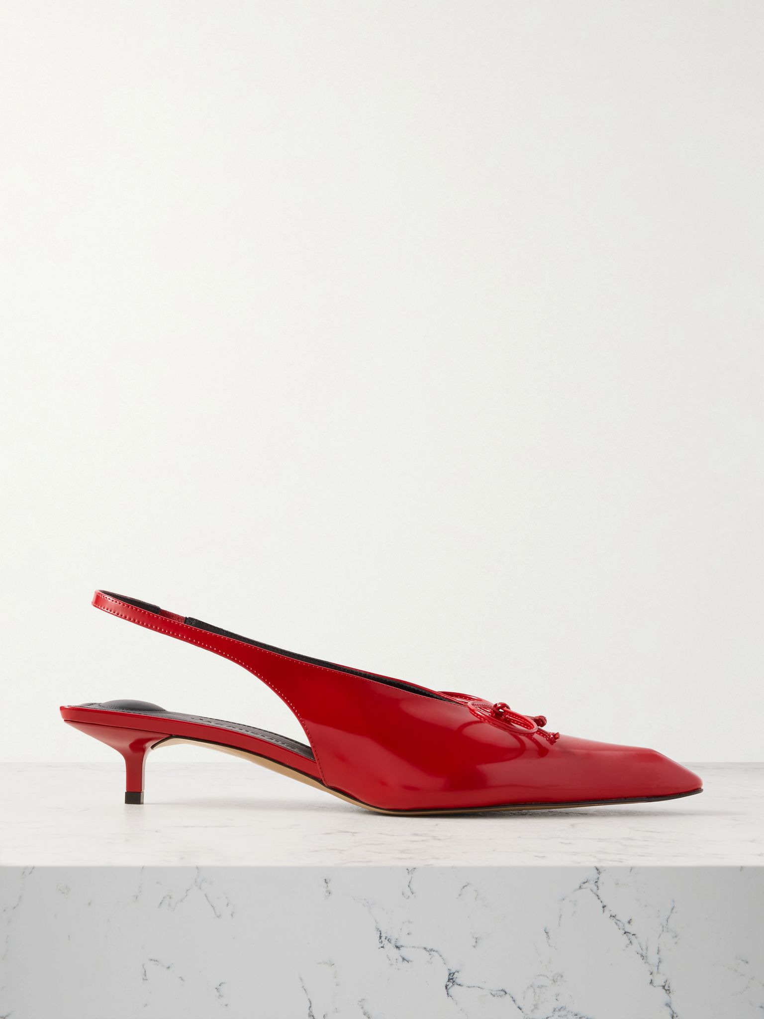Cubisto bow-embellished leather slingback pumps Red - 1