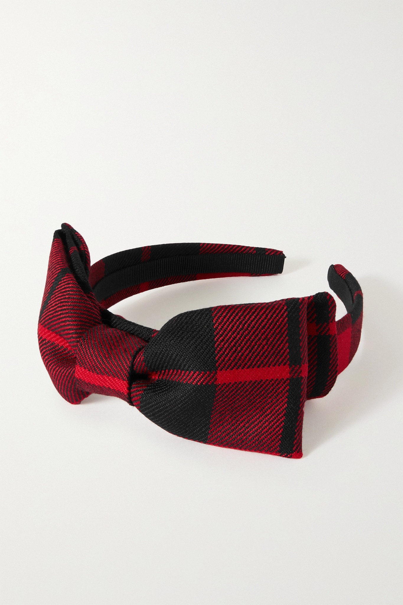 Bow-detailed checked wool-twill headband - 1