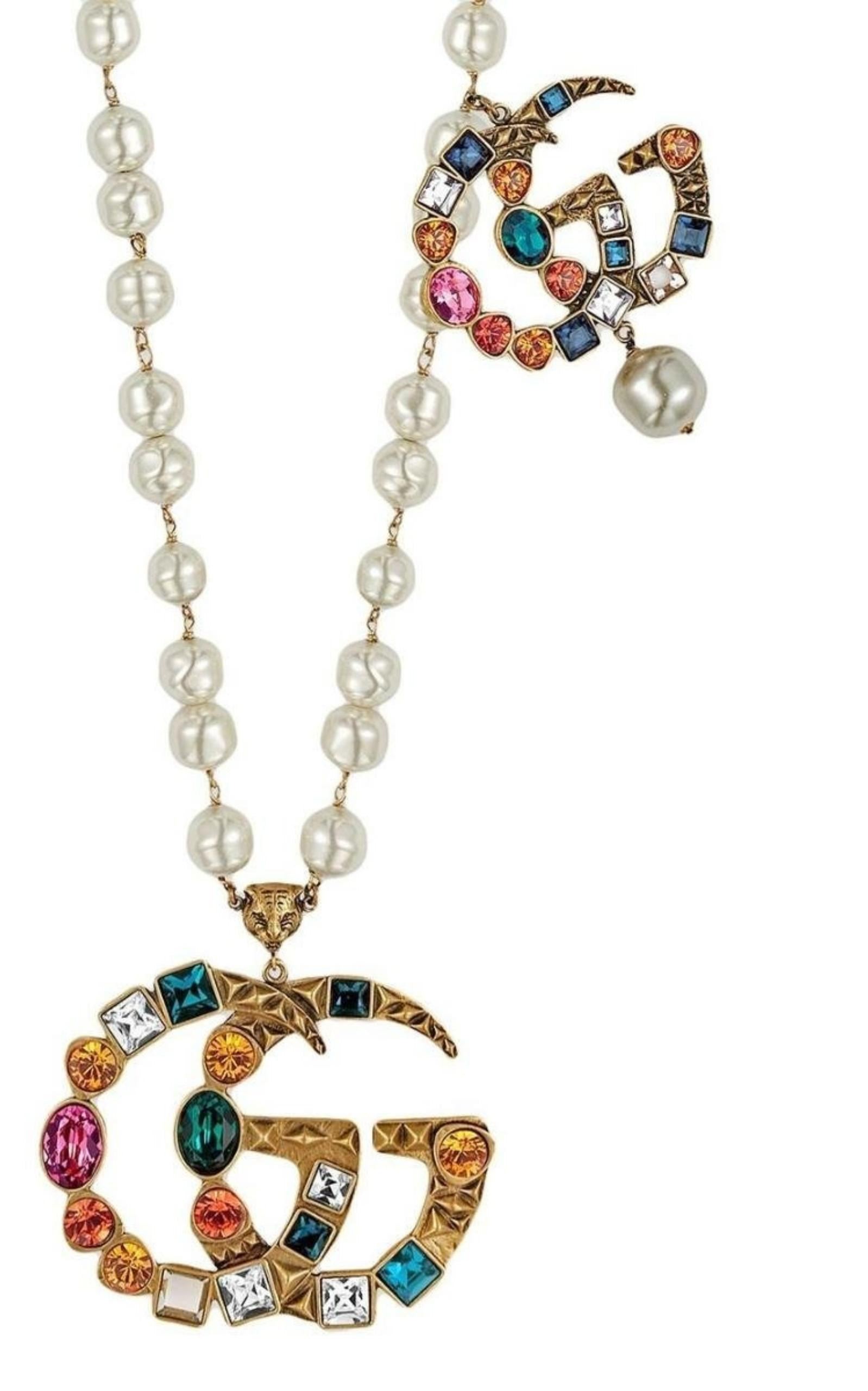 Gold-plated Metal Double G Crystal  Necklace - 4