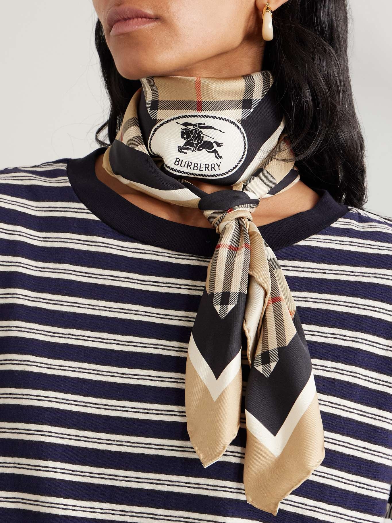 Checked silk-twill scarf Sand - 4