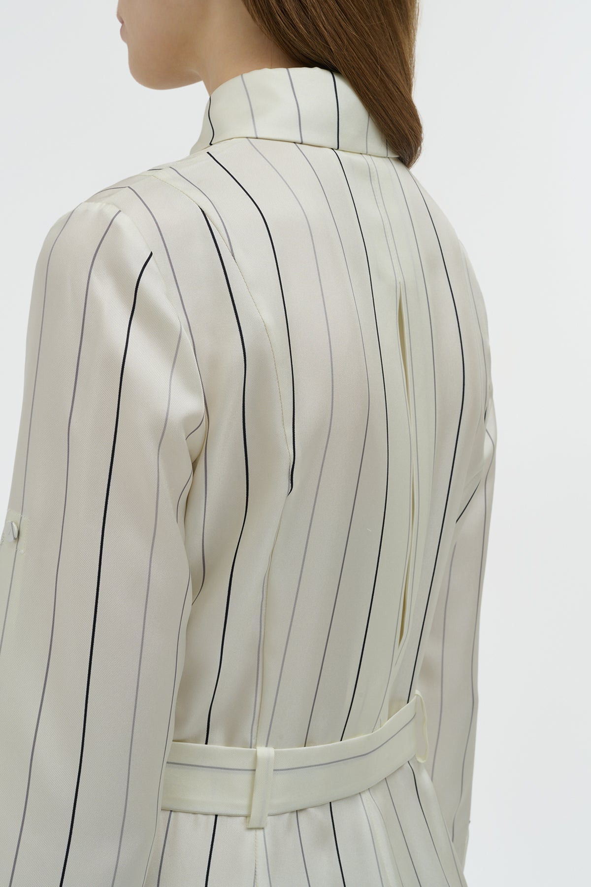 Galway Shirtdress in Ivory Multi Pinstripe Silk Twill - 6