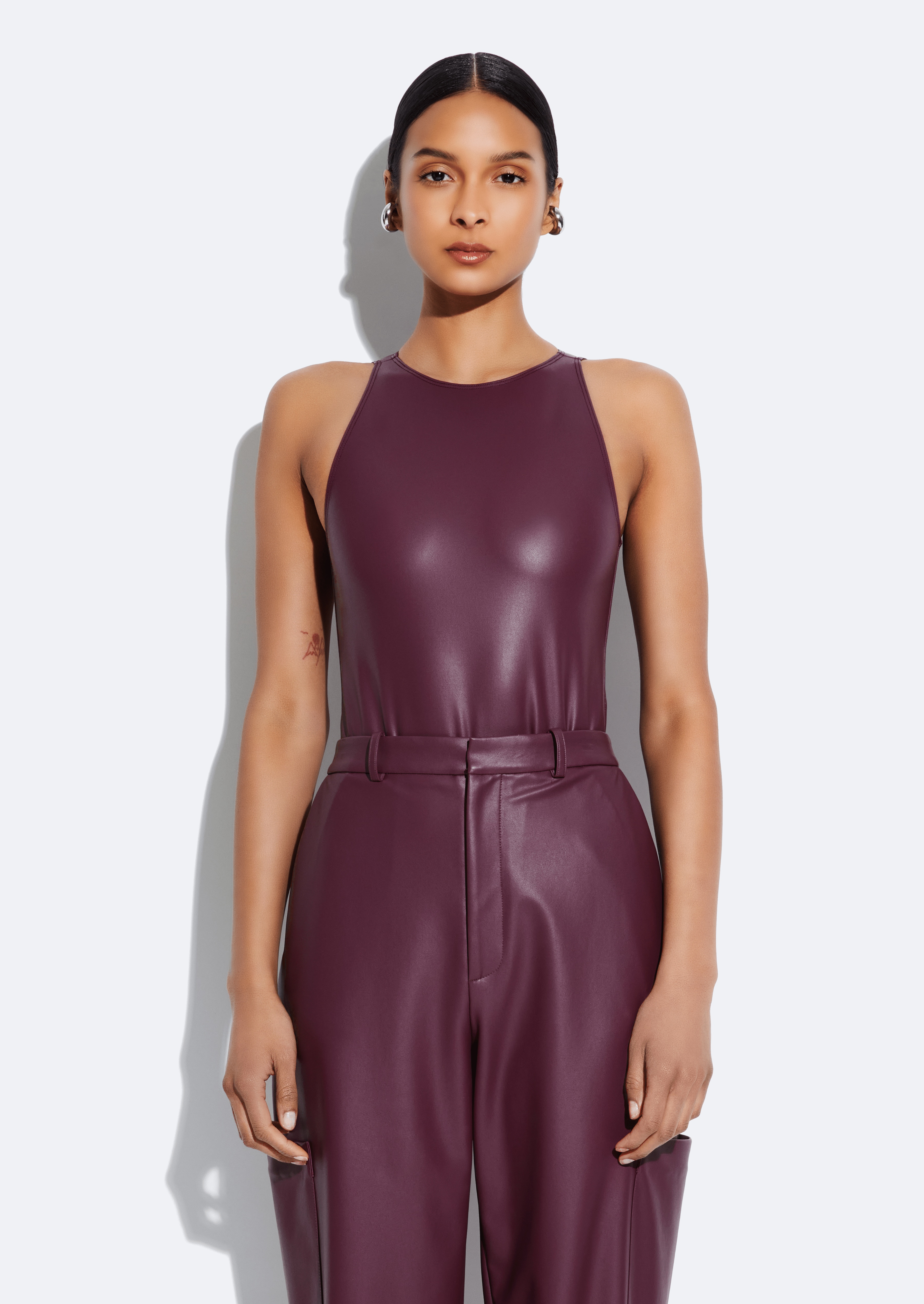Stretch Faux Leather Bodysuit - 2