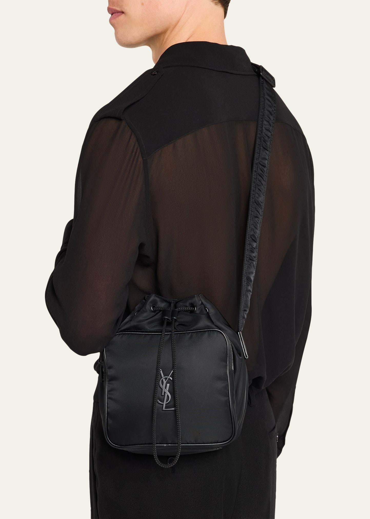 Men's Niki Small YSL Bucket Crossbody Bag in Nylon - 2