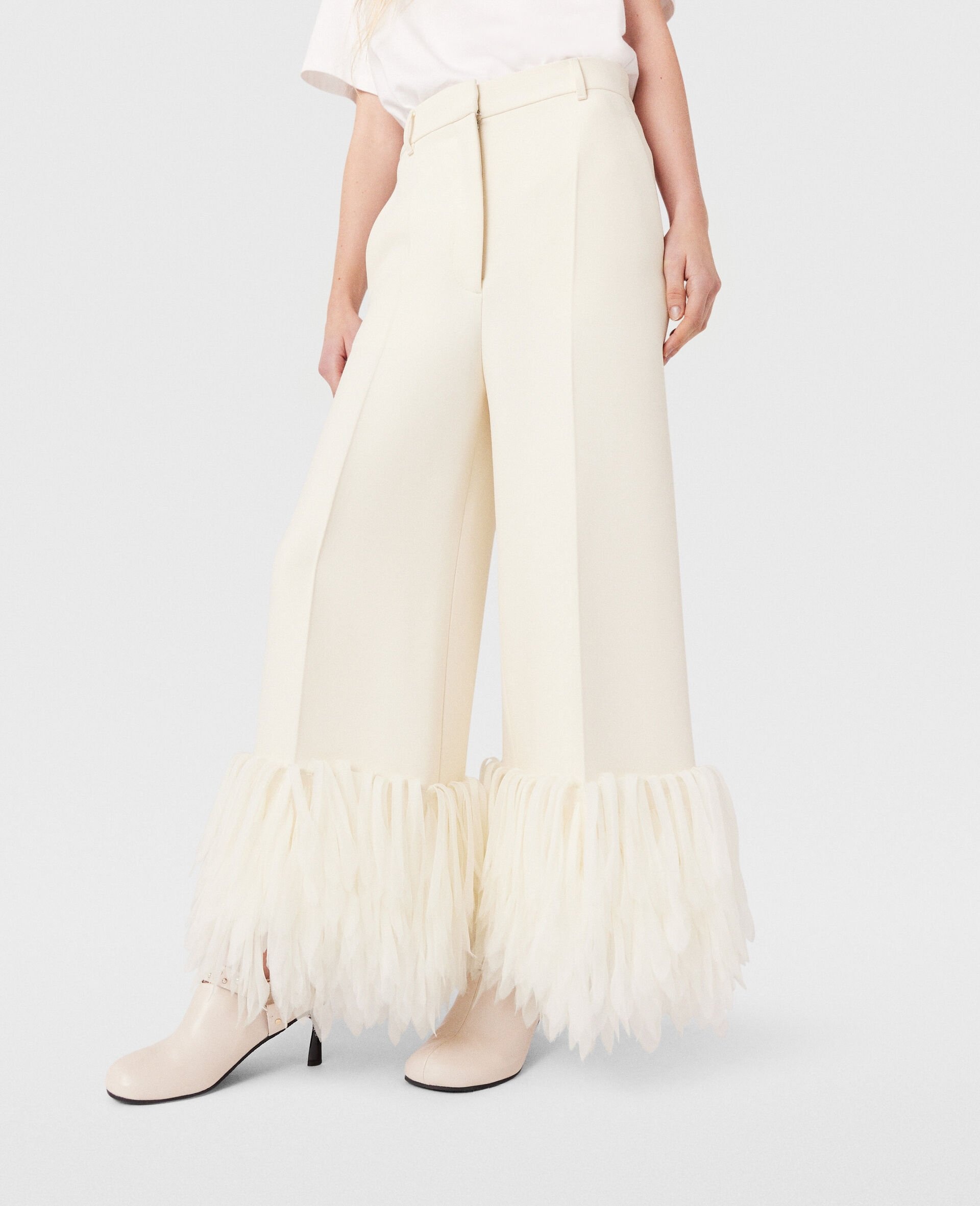 High-Rise Wide-Leg Feather Pants - 1