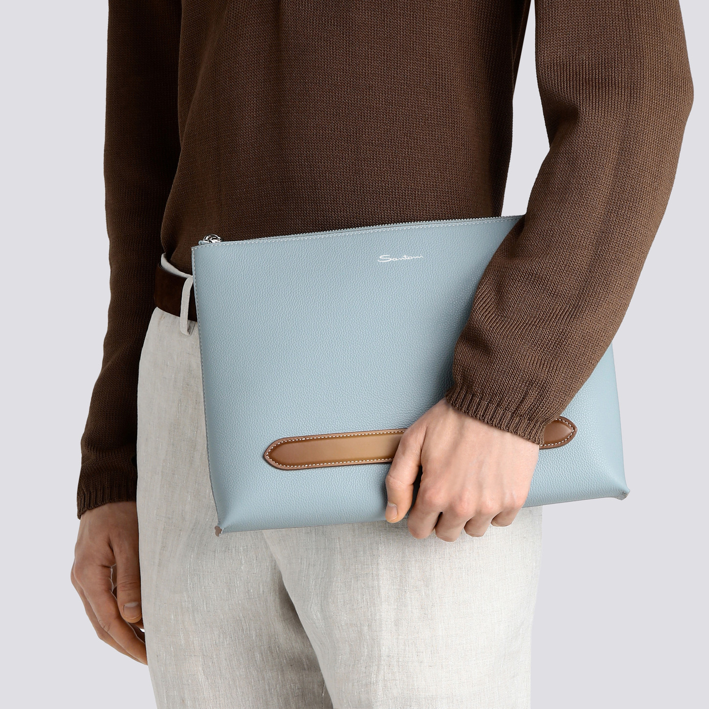 Light blue tumbled leather pouch - 2