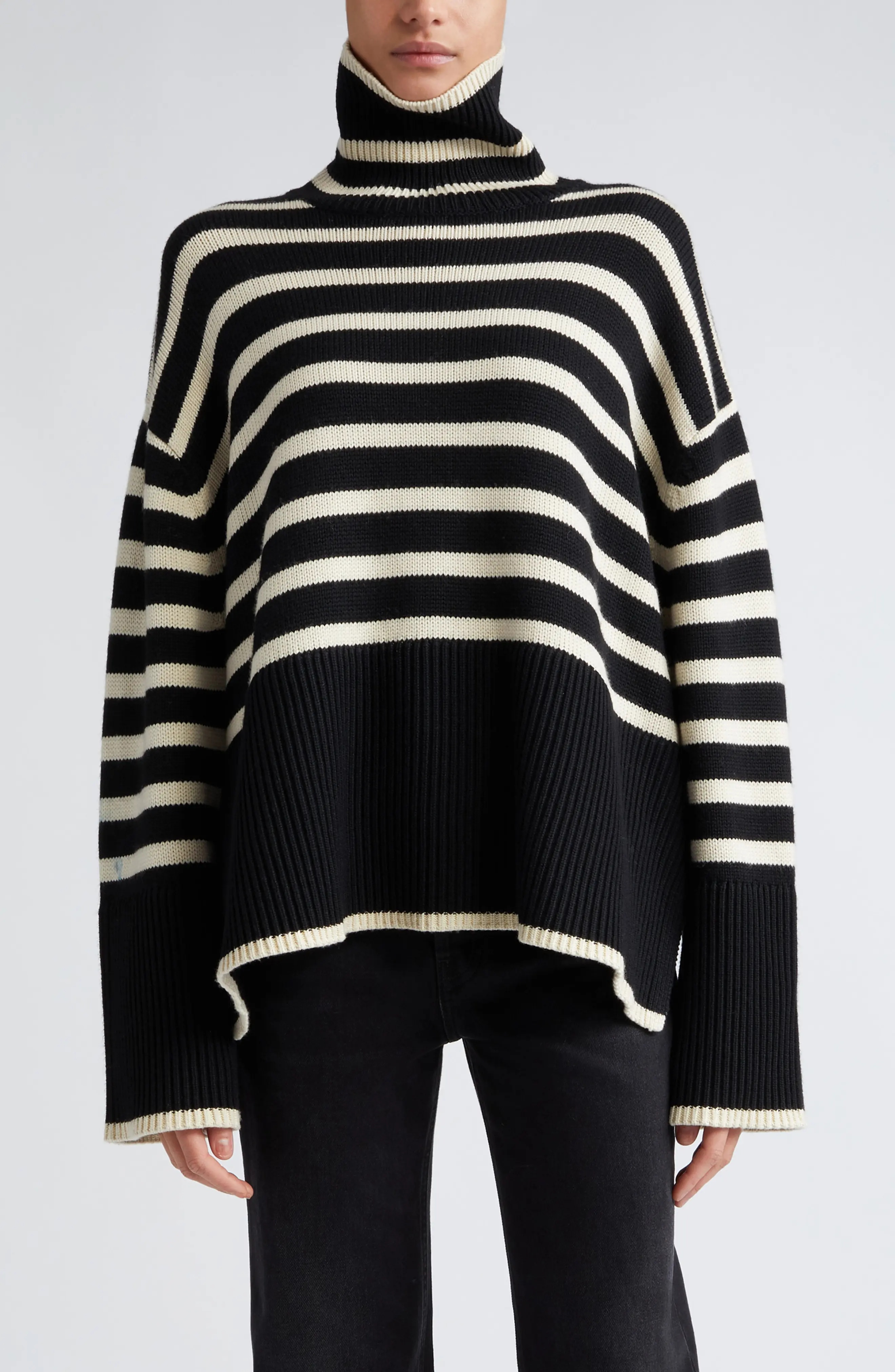 Stripe Wool Blend Turtleneck Sweater - 1